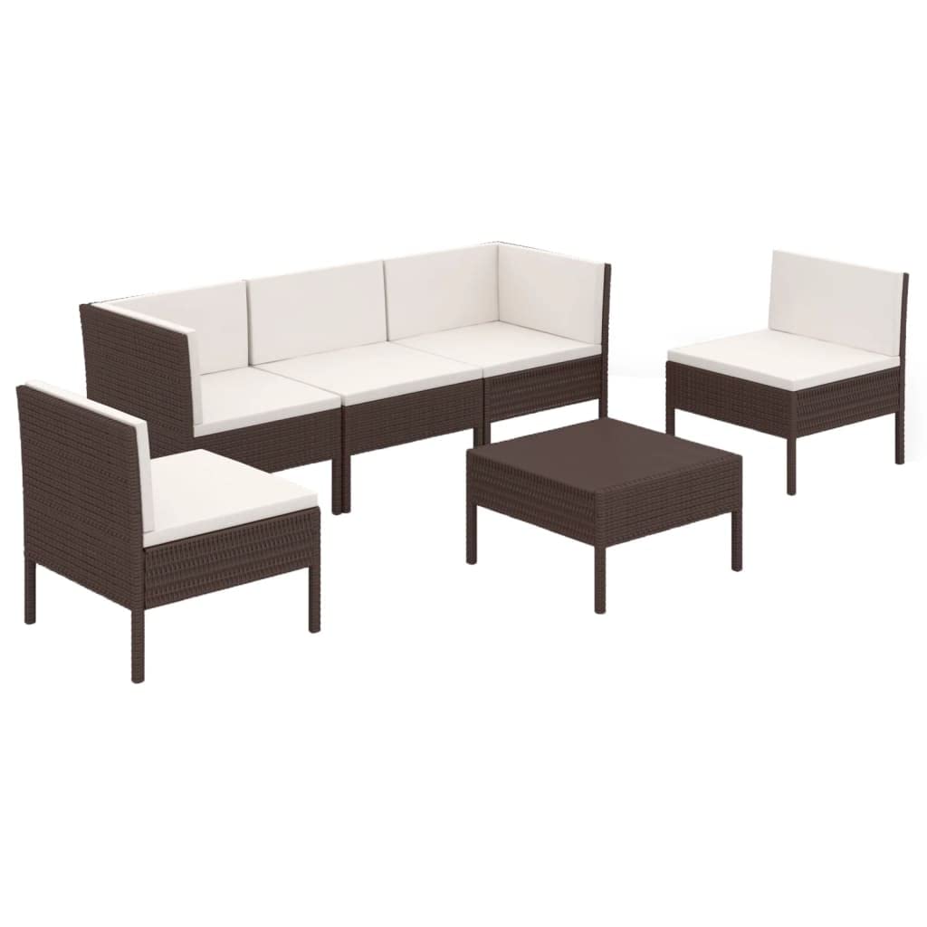 6-Piece All-Weather Brown PE Wicker Outdoor Patio Furniture Set - Weather-Resistant Rattan Sectional Sofa with Cushions & Footrest for Garden, Backyard, Poolside or Balcony Relaxation
