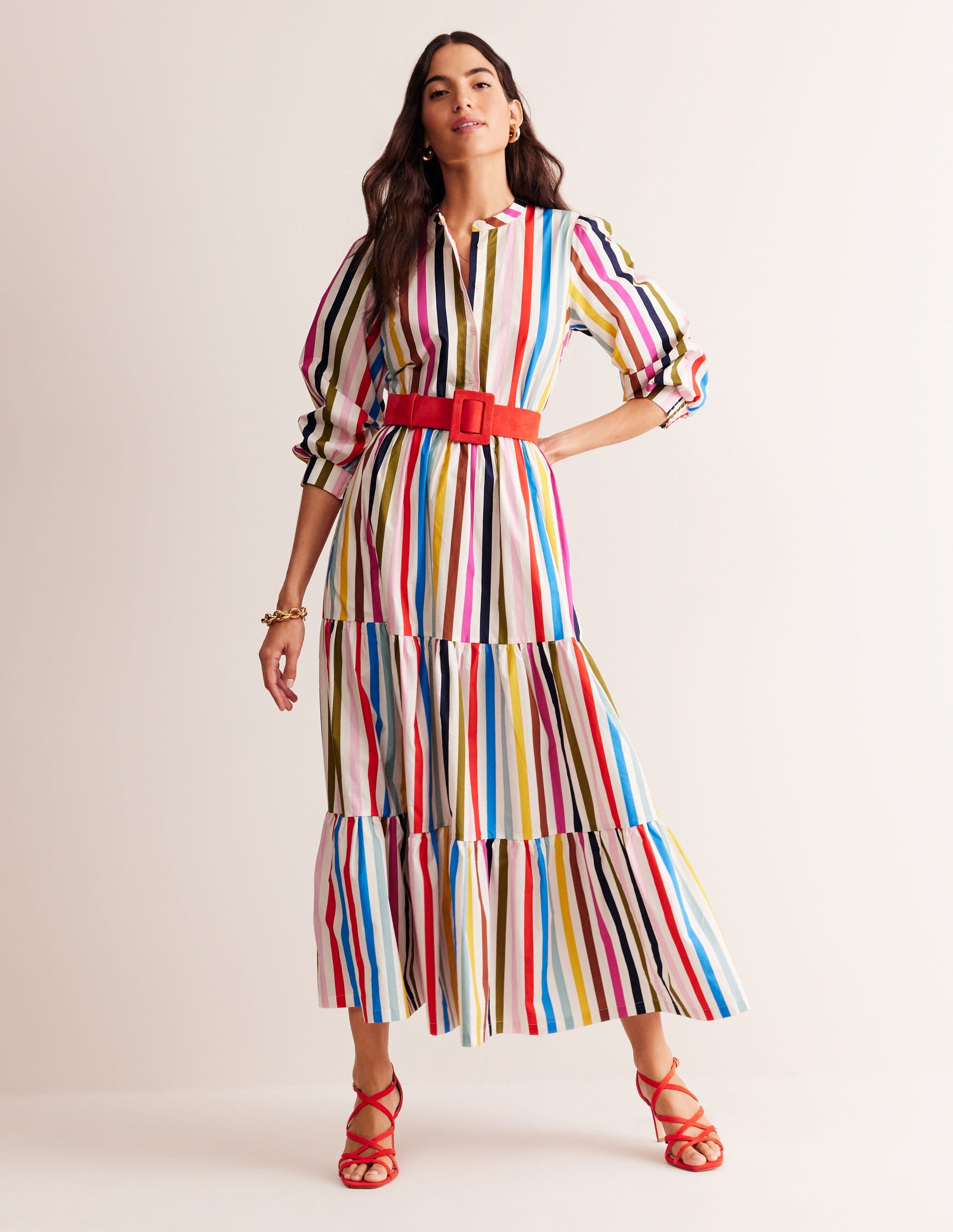 Alba Women's Tiered Cotton Maxi Dress - Multistripe Bohemian Summer Dress for Beach, Vacation & Casual Wear