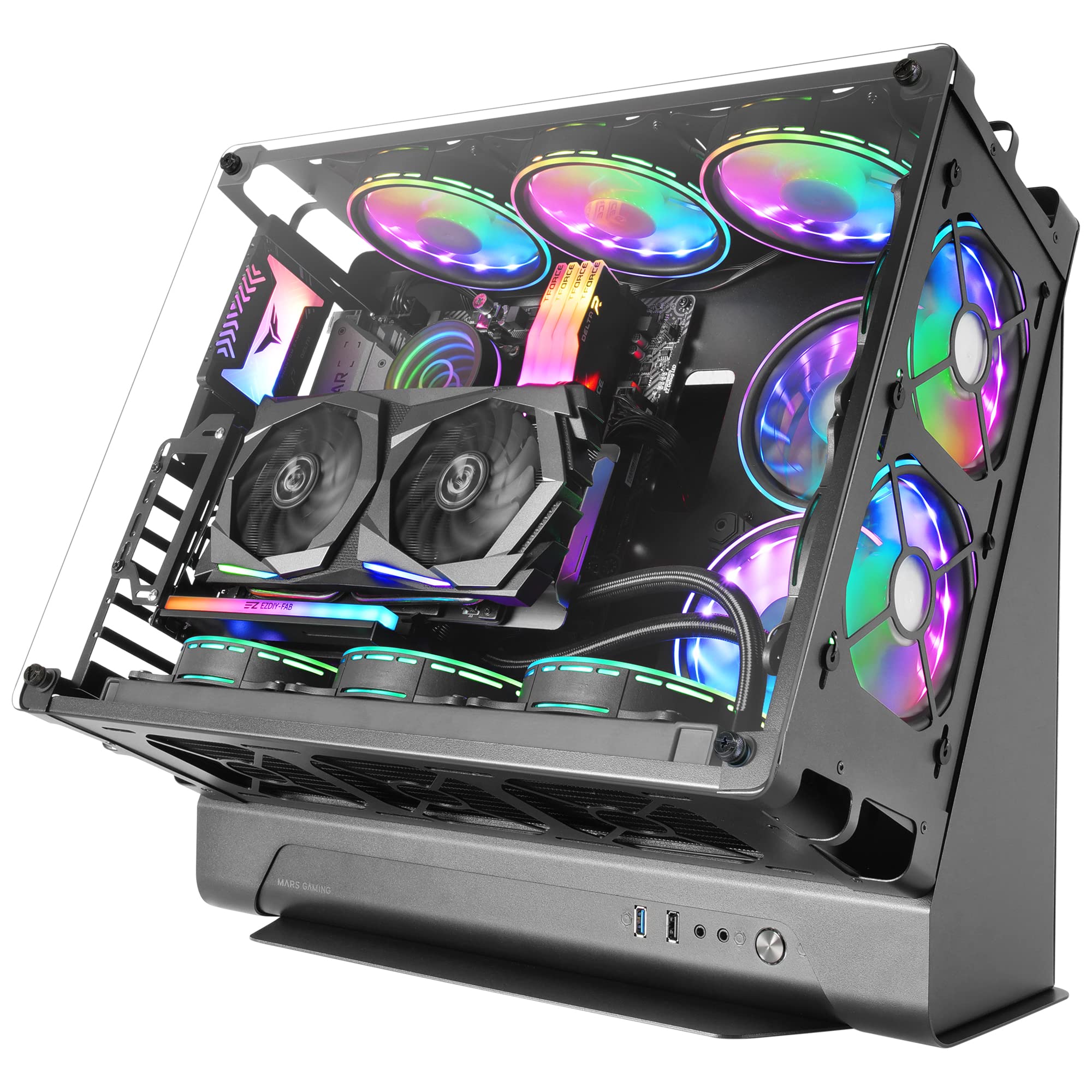 Mars Gaming MCB Black ATX XL PC Gaming Case - Premium Custom Edition with Modular Dual Chamber Design for High-Performance Gaming & Streaming Setups