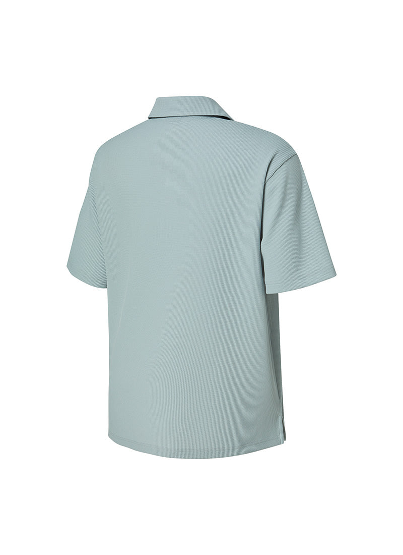 Waffle Texture Open Collar Men's Short Sleeve T-Shirt - Breathable Summer Casual Tee for Outdoor Activities and Daily Wear