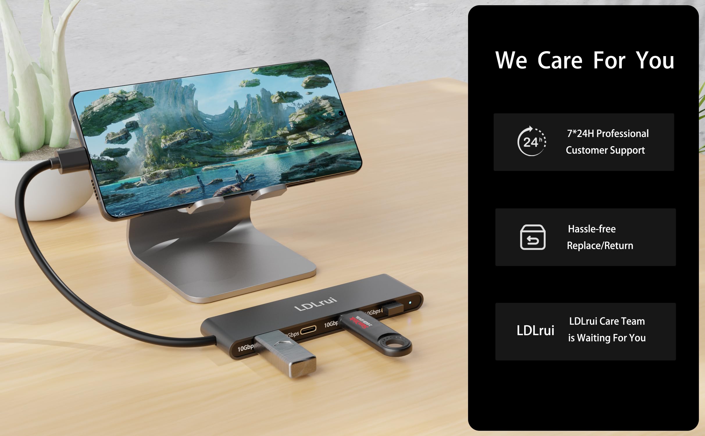 4-Port USB C Hub with 10Gbps Data Transfer - USB C Splitter Adapter for MacBook Pro/Air, iPhone 15 Pro/Max, iPad, Dell XPS, Samsung - Perfect for Home Office, Travel & Multi-Device Charging