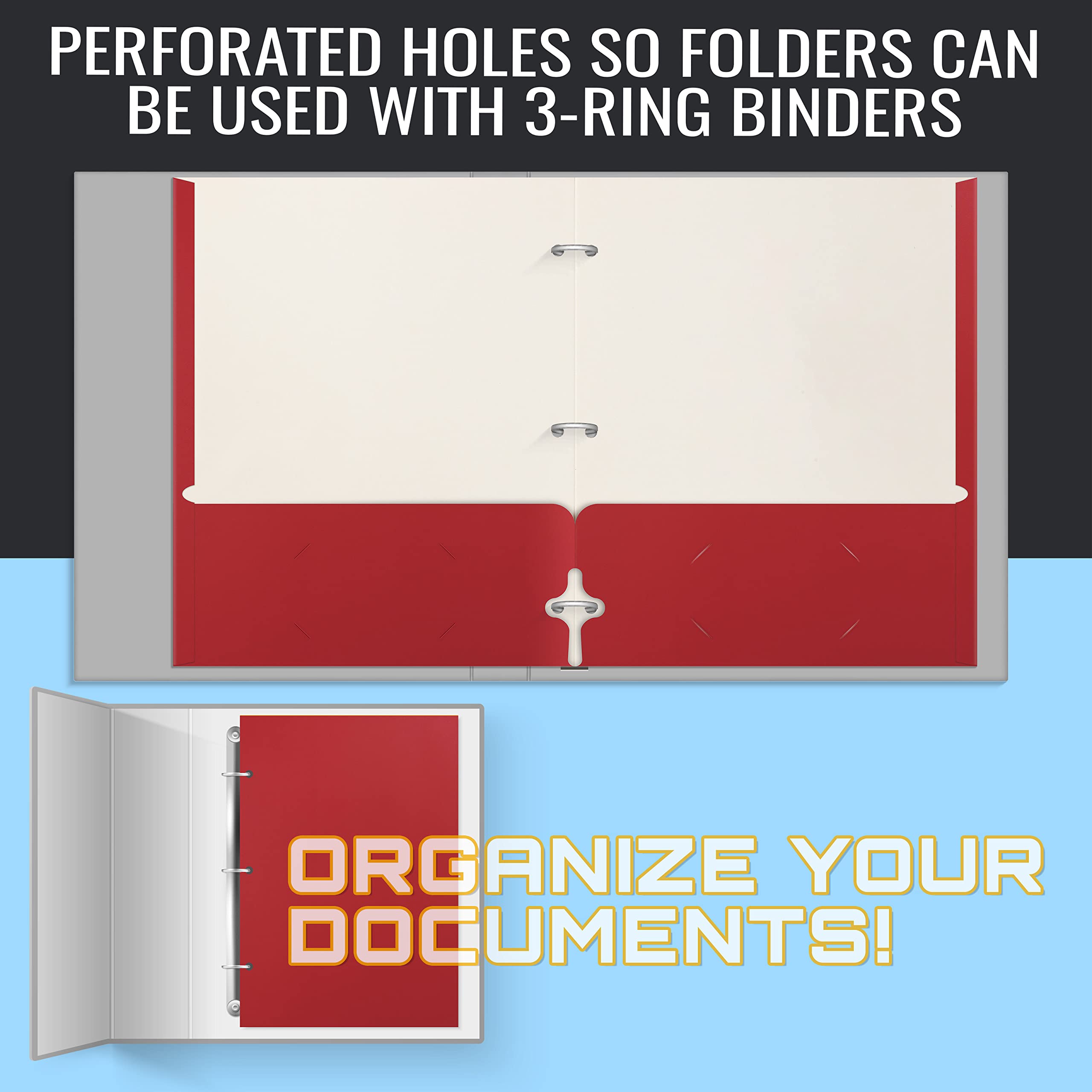 Better Office Products Two Pocket Portfolio Folders - 50-Pack Red Letter Size Paper Folders for School, Office & Business Organization - Heavy Duty Document Holders for Reports, Presentations & Files