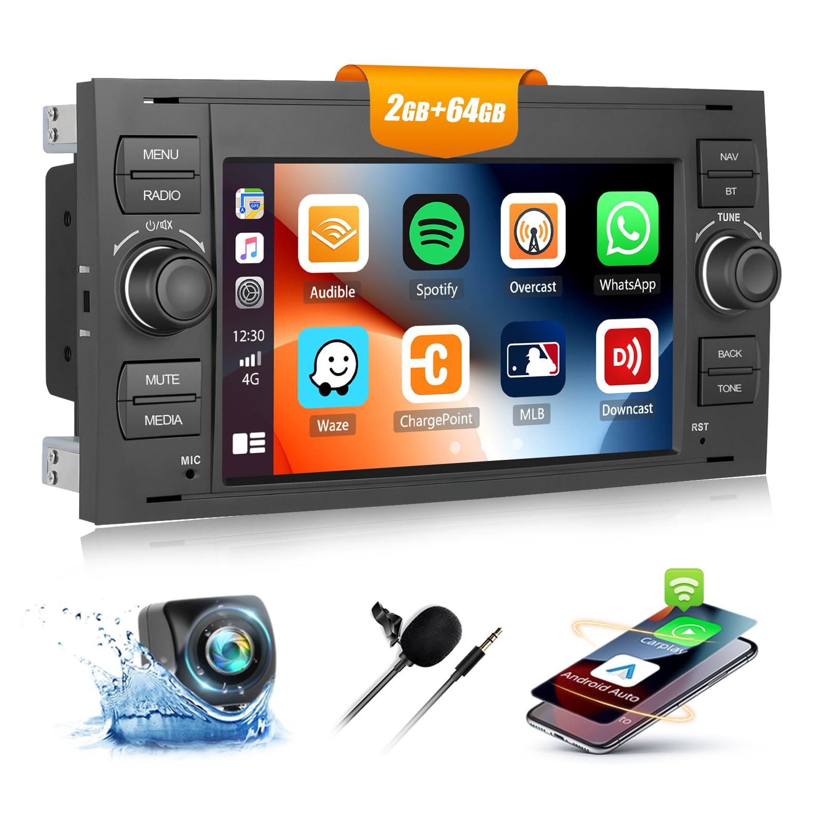 2G+64G Android 13 Car Stereo for Ford Fiesta/Focus/Kuga/Transit Connect/Mondeo/Smax - 7