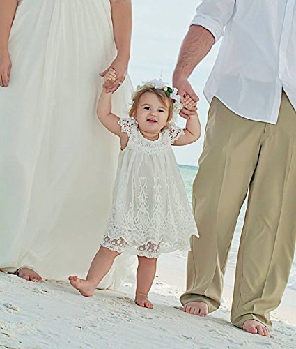 Cutiego Vintage Crochet Lace Flower Girl Dress for Toddlers - Perfect for Weddings, Baptisms & Special Occasions