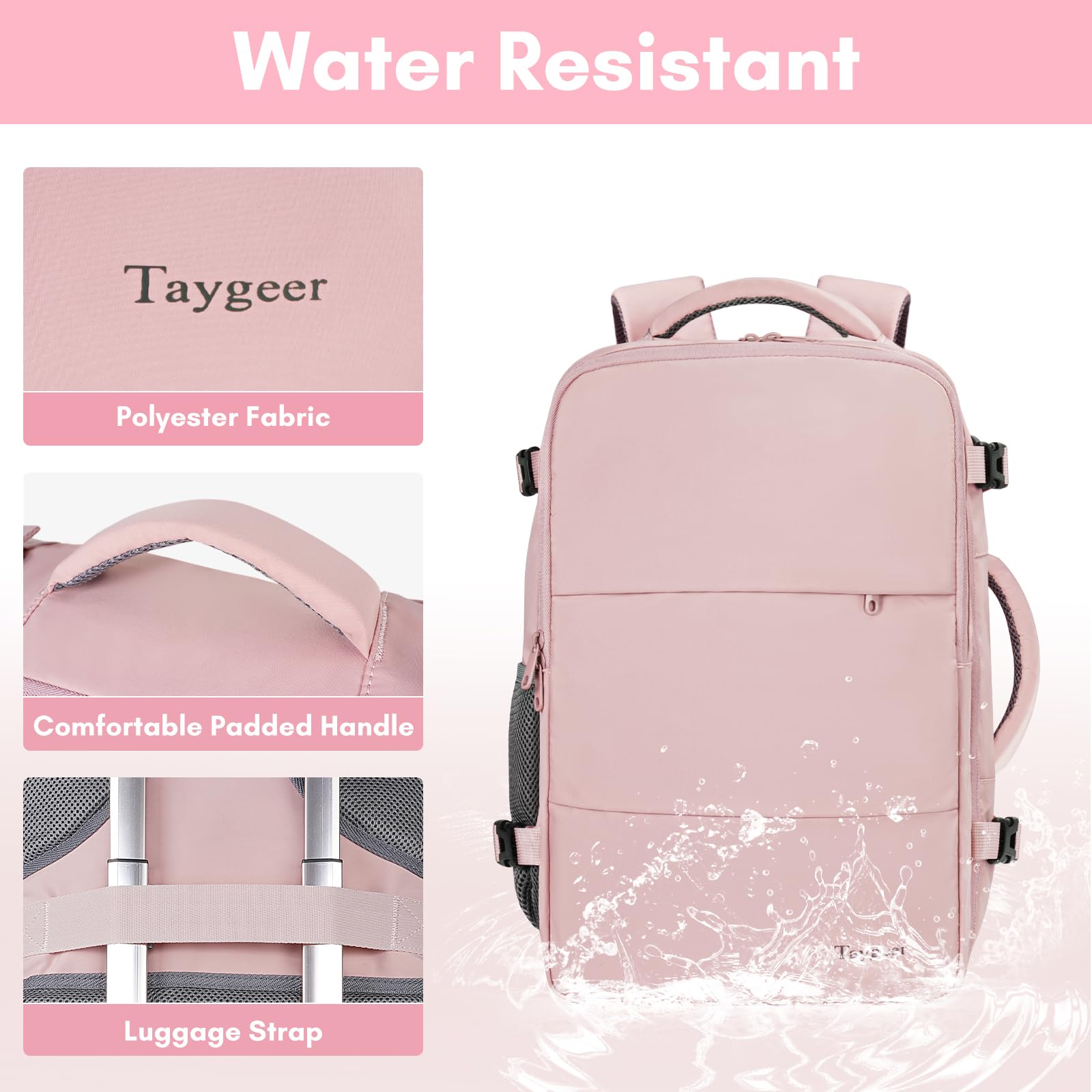 Taygeer Large Travel Laptop Backpack for Women - 17.3 Inch TSA Friendly 40L Carry On Mochila, Stylish Pink Daypack for Office Work, Business Travel Essentials, Perfect for Commuting and Weekend Getaways