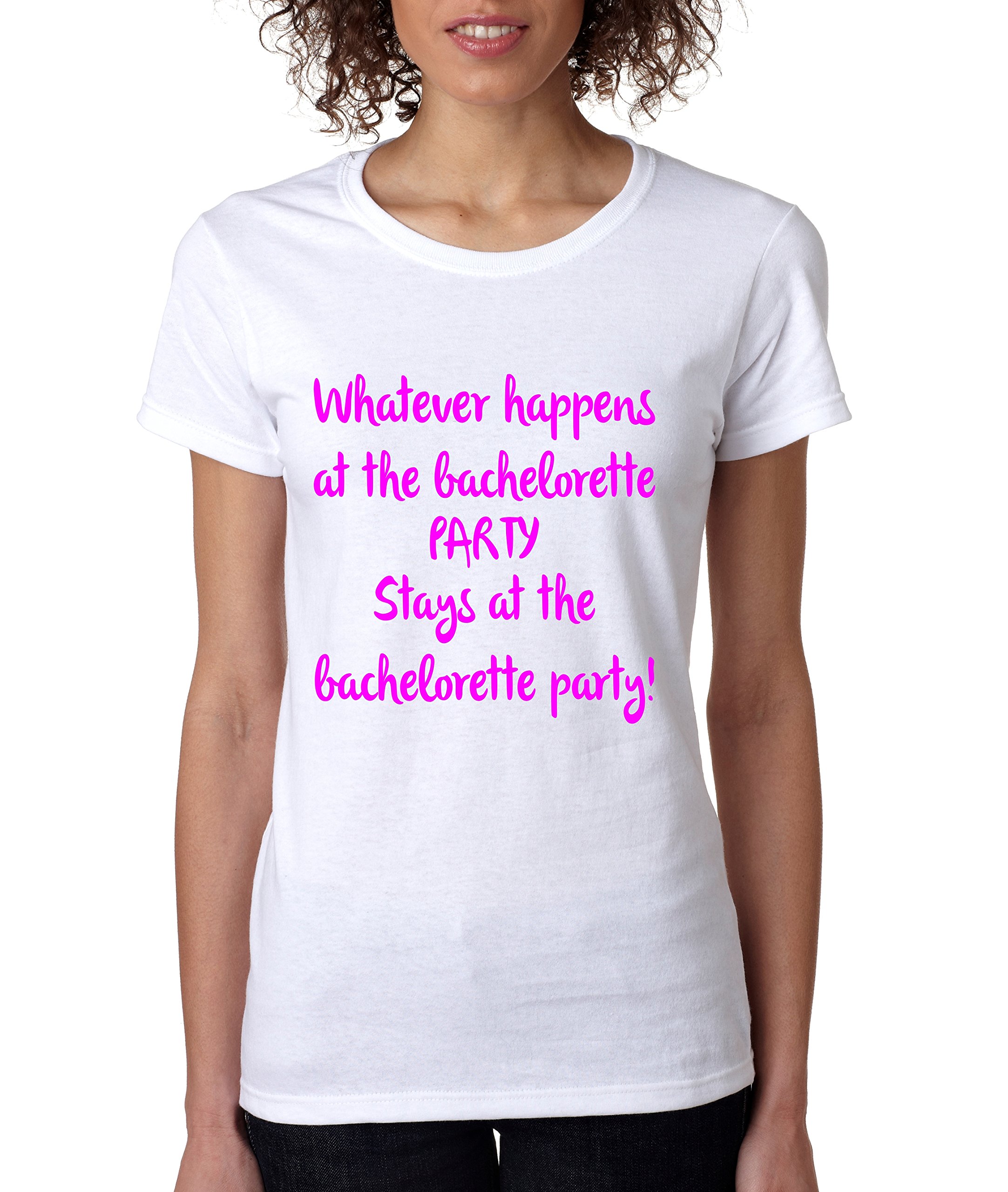 ALLNTRENDS Women's Funny Bachelorette Party T-Shirt - 'Whatever Happens at The Bachelorette Party' Saying Tee - Perfect for Girls Night Out & Bridal Shower Events