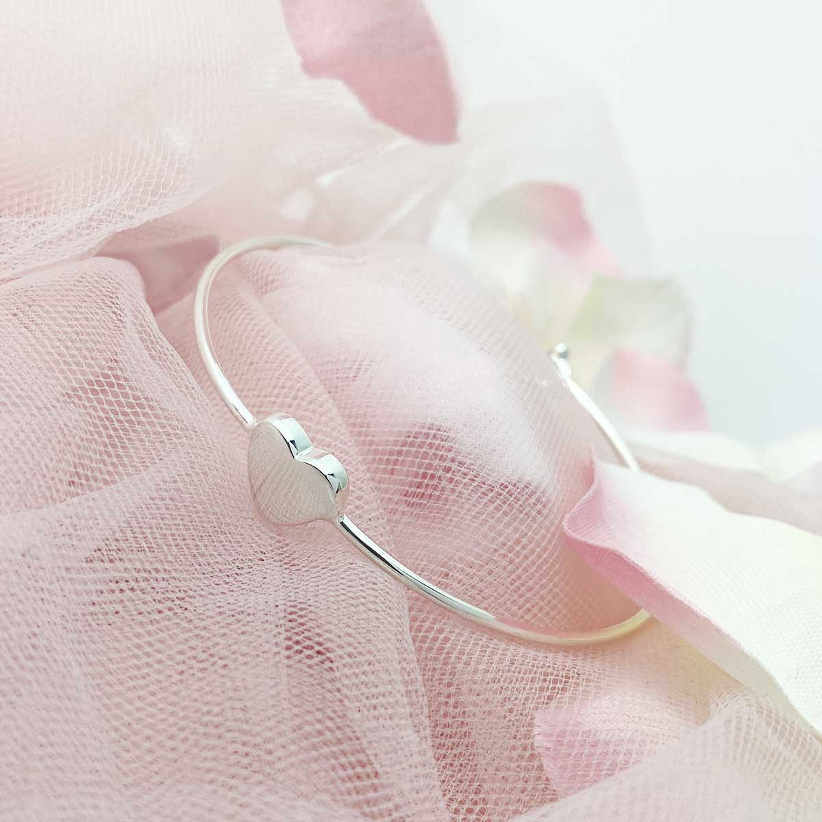 Sterling Silver Heart Bangle Bracelet for Women - Dainty & Elegant Jewelry Gift for Her - Perfect for Valentine's Day, Anniversary & Everyday Wear
