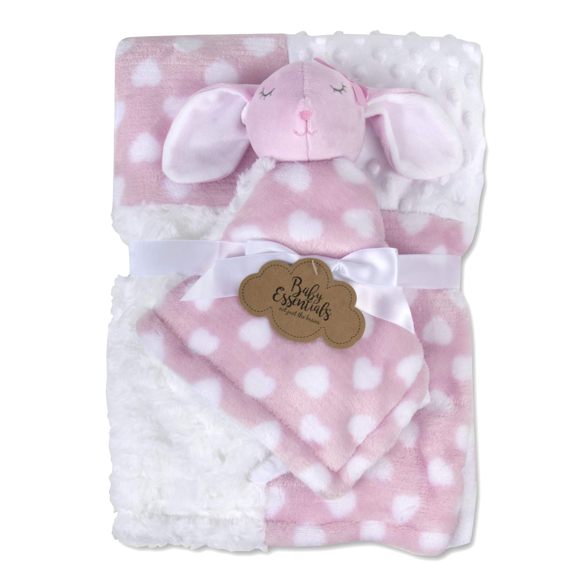 Pink Bunny Baby Blanket & Stuffed Animal Set for Boys & Girls - Nursery & Travel Essentials