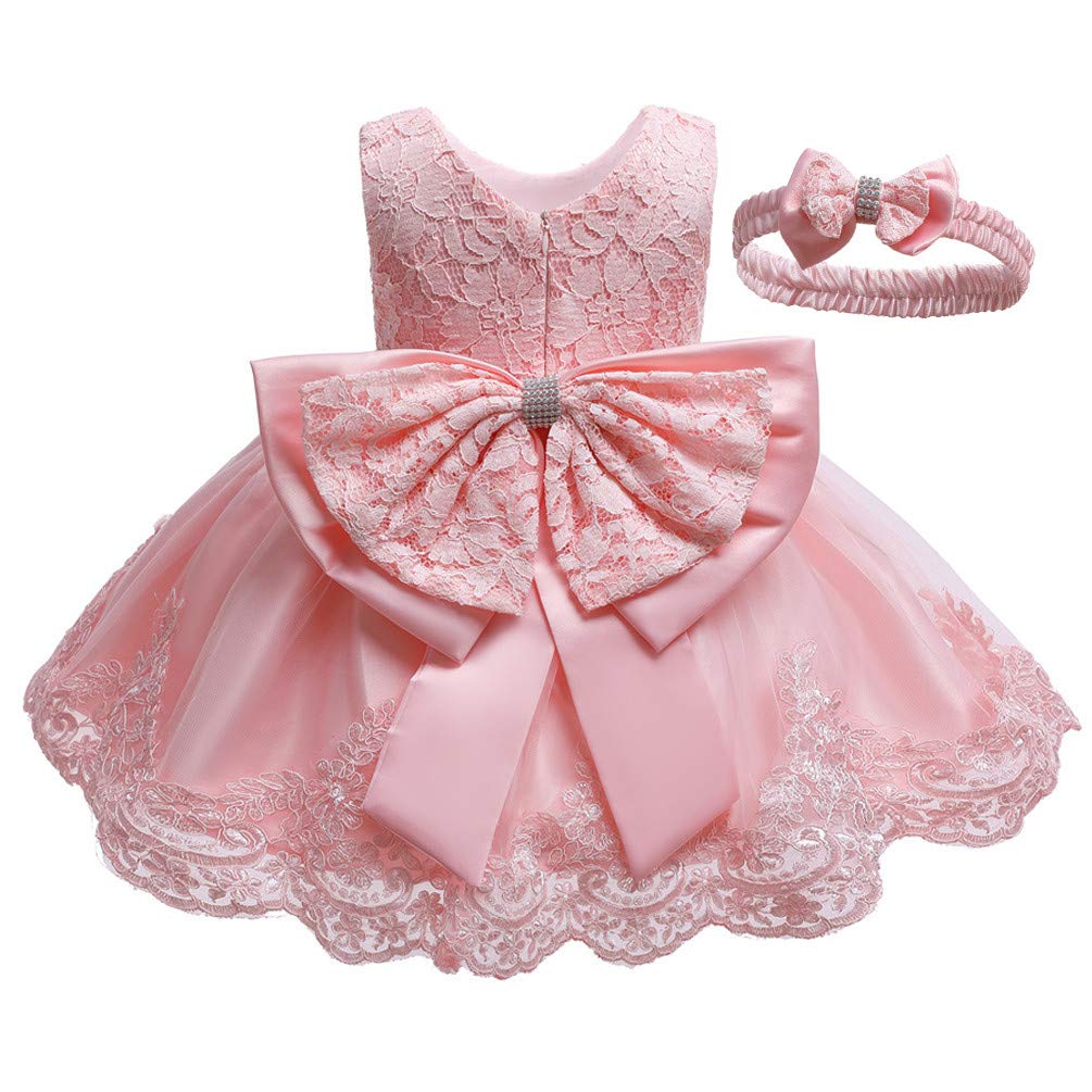 Christening Lace Flower Baby Girl Dress - Princess Formal Prom Tutu Ball Gown for Baptism, First Communion & Special Occasions
