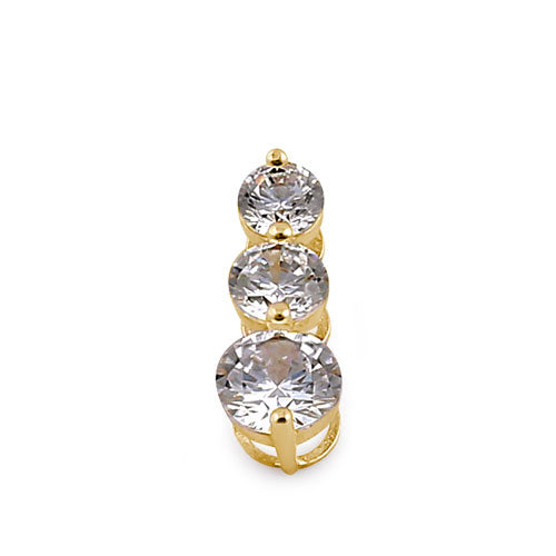 14K Solid Yellow Gold Triple Tier CZ Pendant Necklace - Elegant Cubic Zirconia Jewelry for Women, Perfect for Parties, Weddings & Special Occasions
