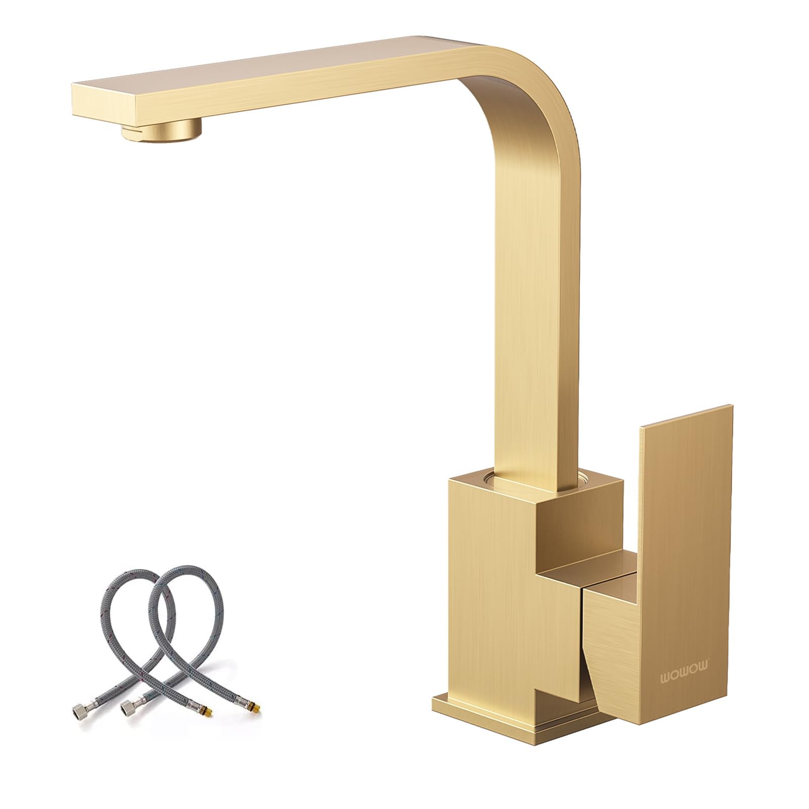 Brushed Gold Single Handle Bar Faucet - Stainless Steel Small Kitchen Sink Faucet with Supply Hose - Perfect for Mini Bars, Wet Bars, and Small Kitchen Sinks - WOWOW