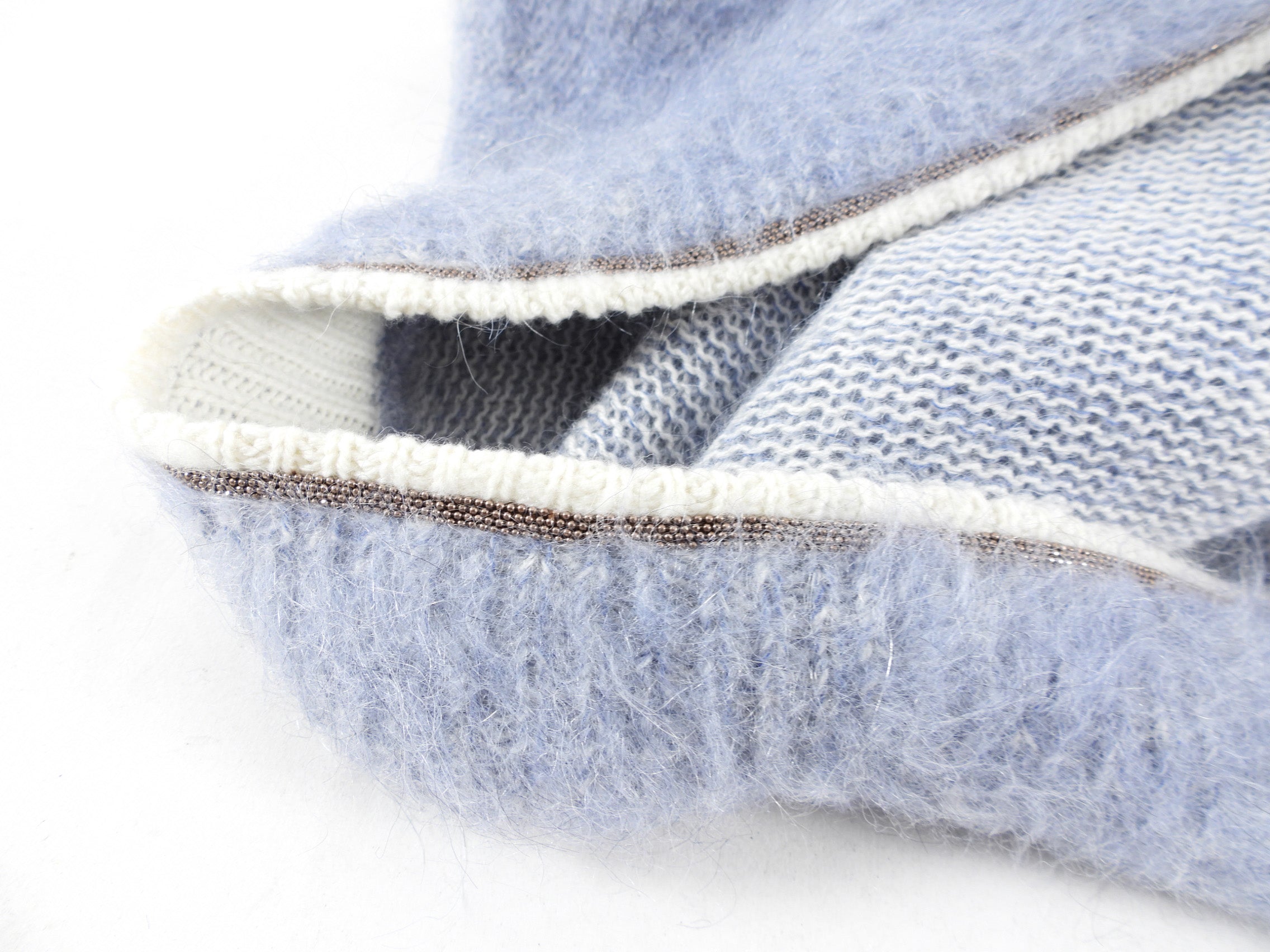Brunello Cucinelli Pale Blue Monili Bead Mohair Cardigan Sweater for Women - Soft Luxury Knitwear for Office, Date Night & Special Occasions
