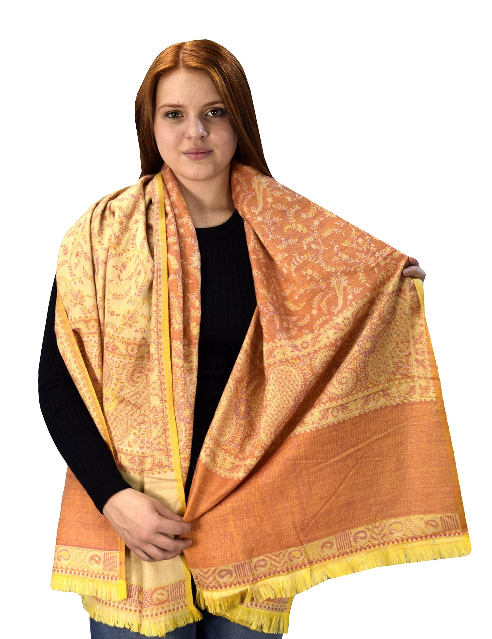 Reversible 4-Ply Thick Blanket Scarf - Paisley Pashmina Shawl Wrap in Forest Green/Tan | Winter Fashion Accessory for Women, Cozy Outdoor & Travel Essential