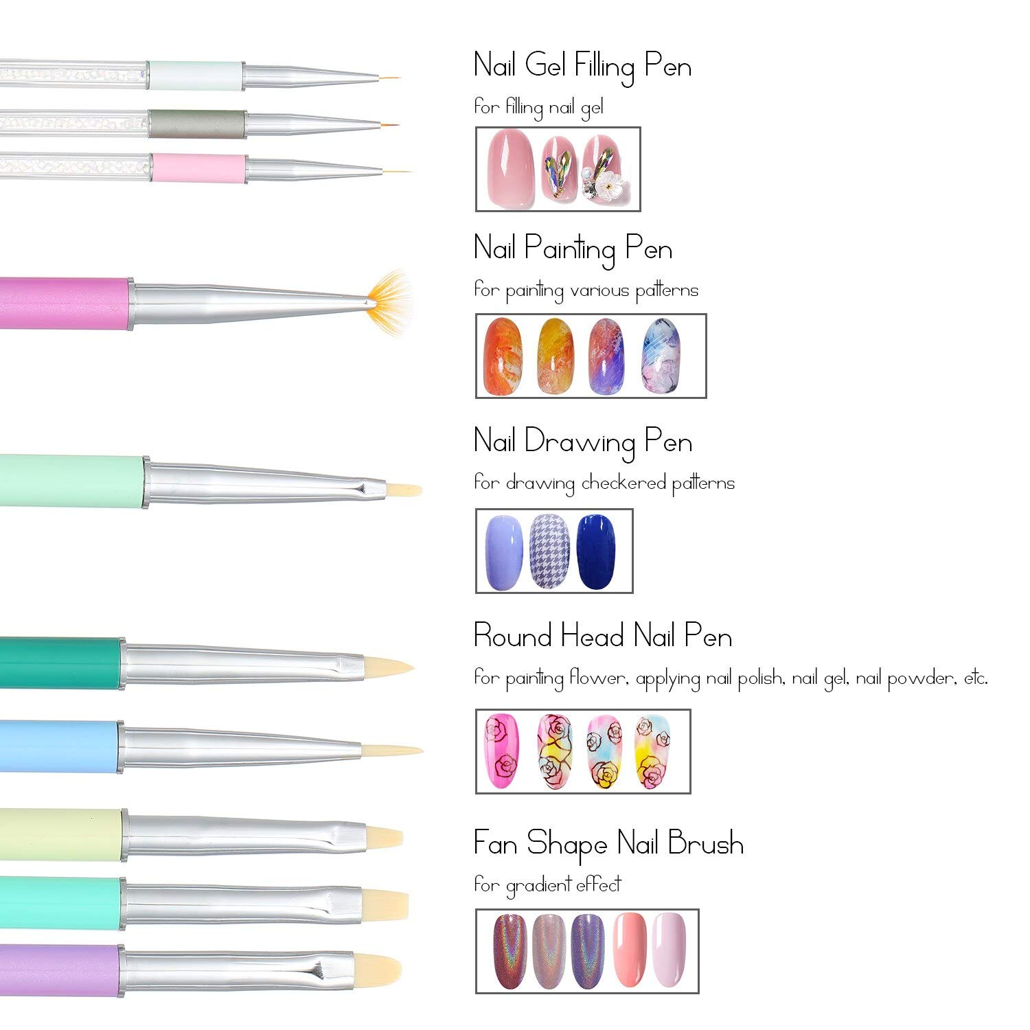 10PCS Professional Nail Art Brush Set with Rhinestone Metal Handles - Acrylic UV Gel Nail Brushes for Painting, Drawing, Lining & Carving - Perfect for Salon, Home Manicure & DIY Nail Art Designs