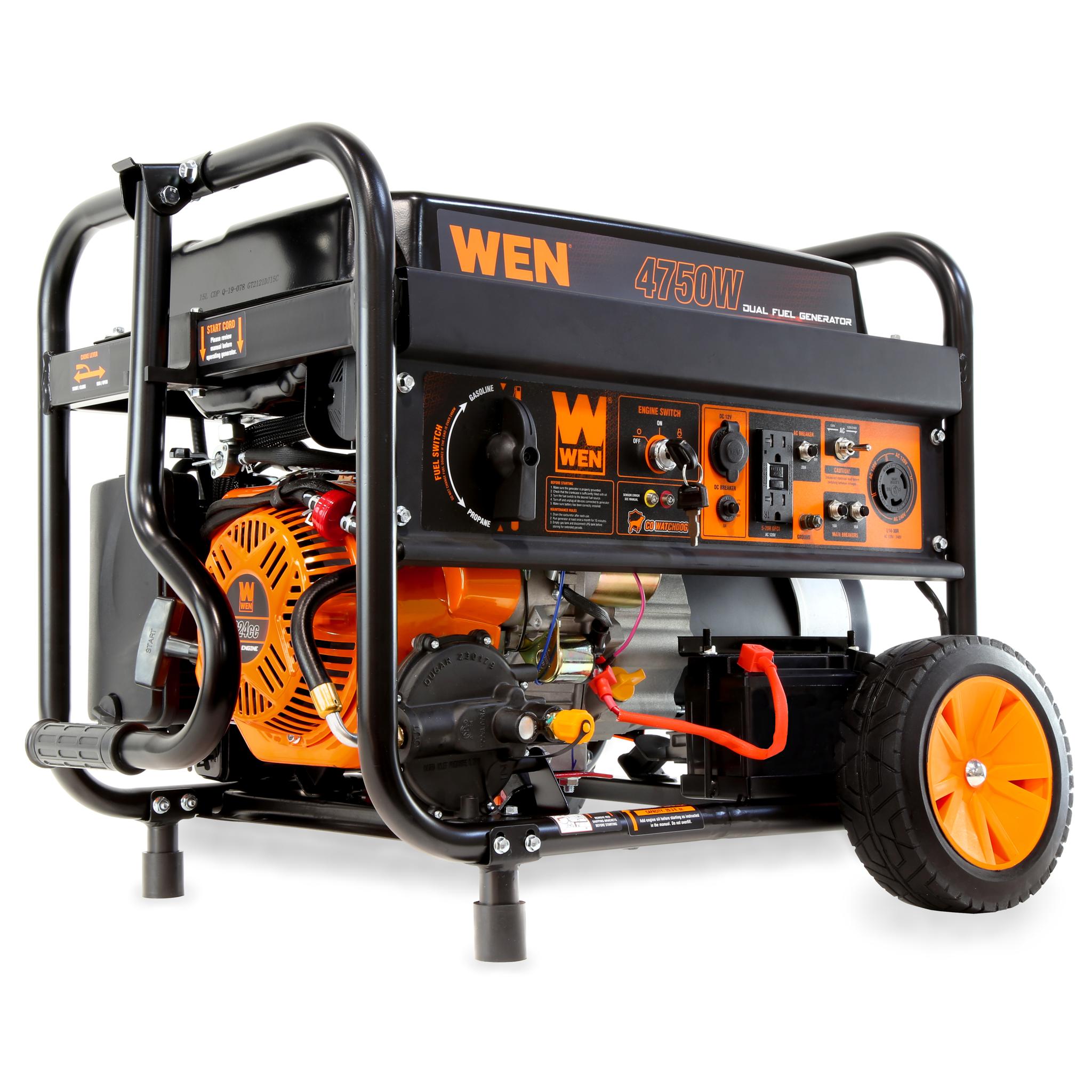 WEN DF475X 4750W Dual Fuel Portable Generator with Wheel Kit - 120V/240V Electric Start & CO Watchdog - Ideal for Home Backup Power, Camping and Outdoor Activities