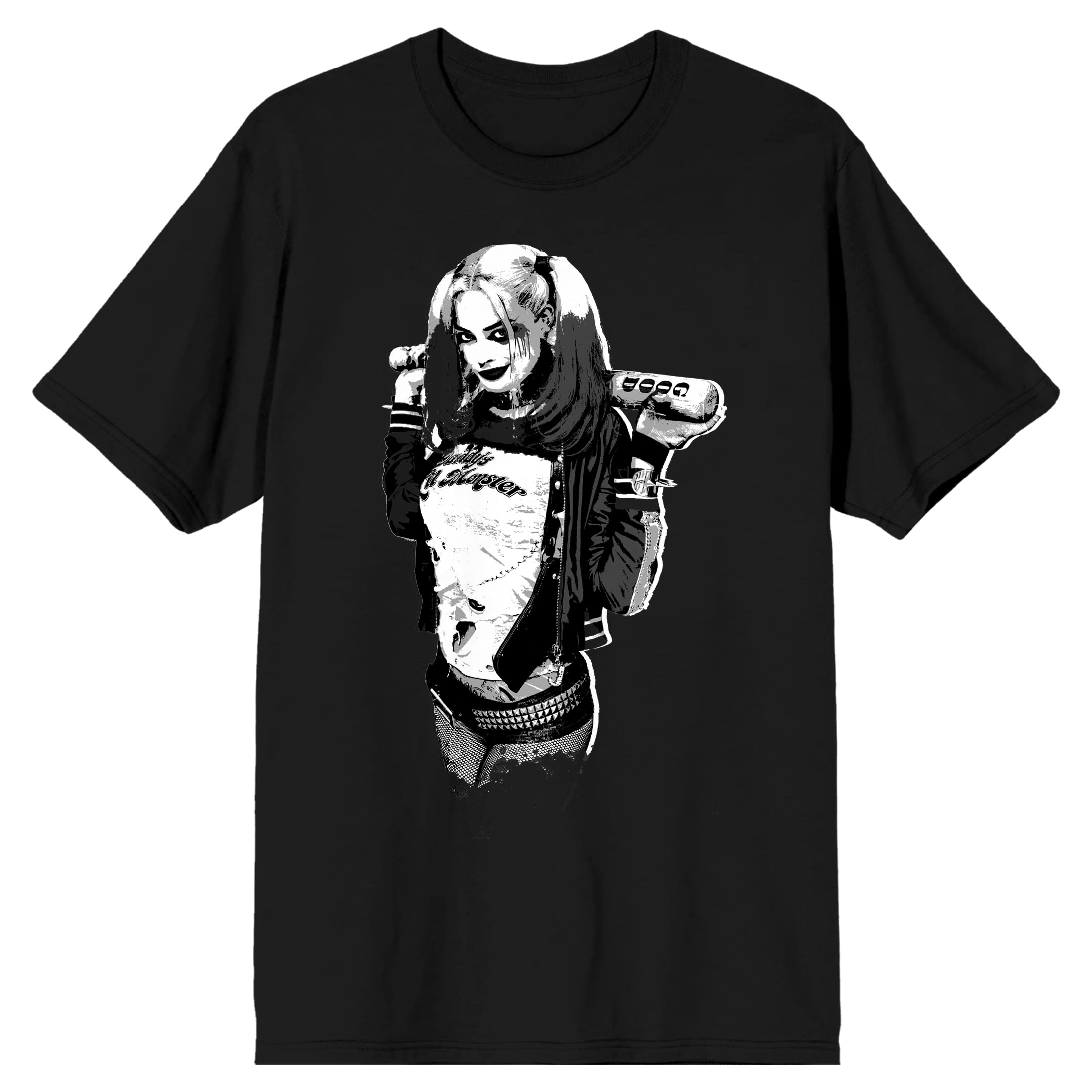 Suicide Squad 2016 Harley Quinn Gray Scale Men's Black Graphic T-Shirt | Official Bioworld Merchandise | Perfect for Cosplay, Comic Con & Movie Fans