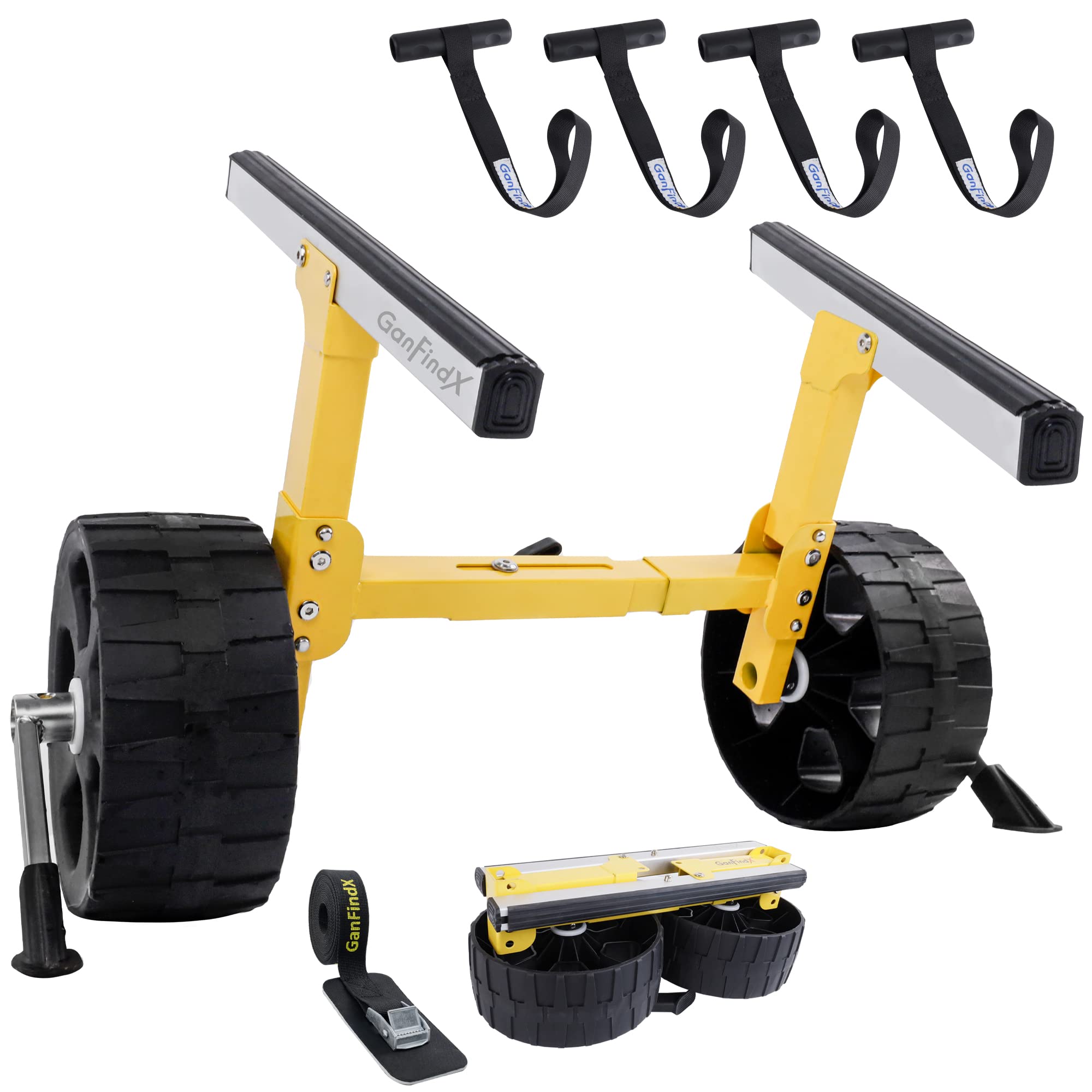 GanFindX Heavy-Duty Folding Kayak Cart Dolly with Puncture-Proof Wheels & 4 Anchor Straps - Portable Canoe Carrier for Kayaking, Fishing & Outdoor Adventures