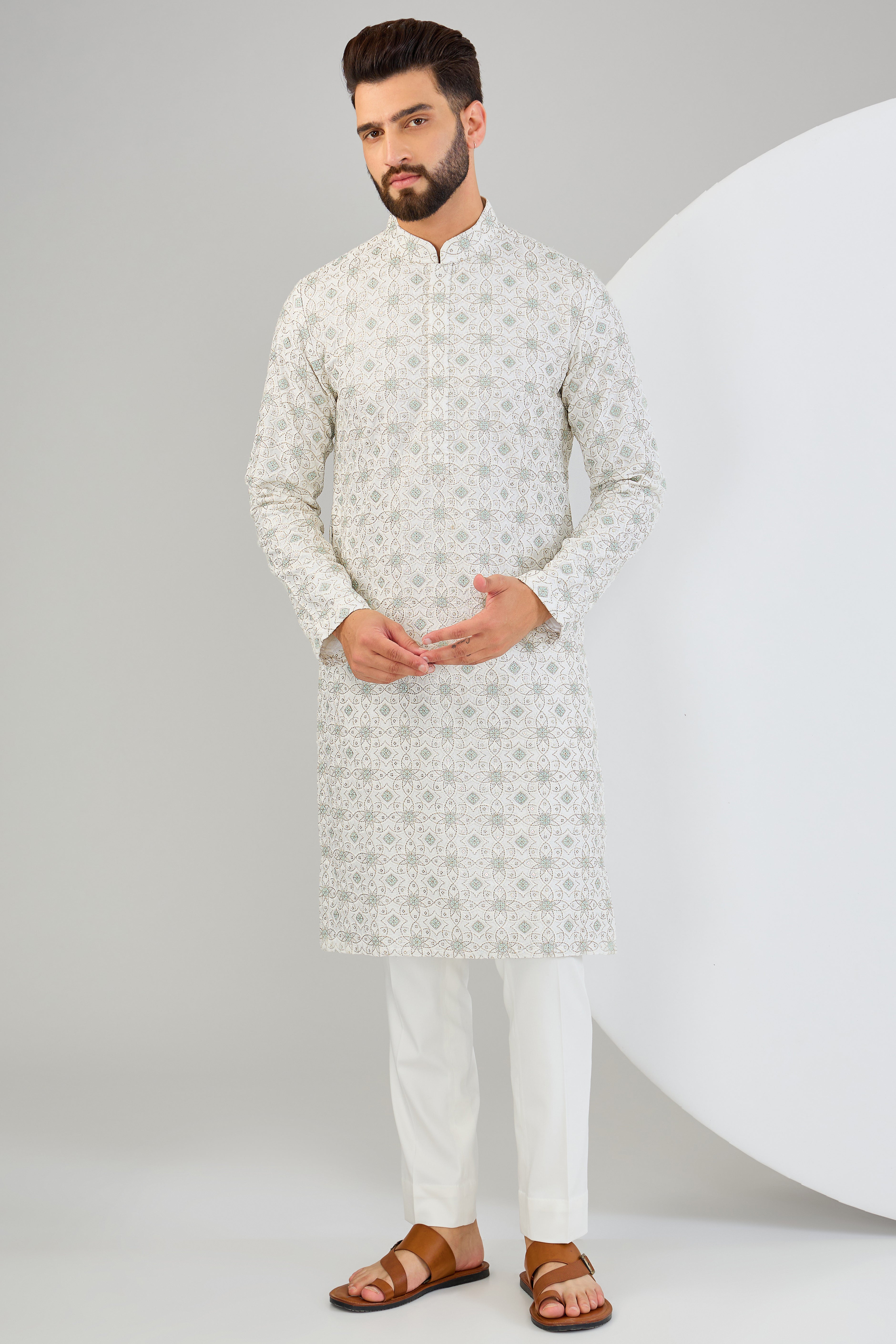 Elegant Ivory Chikankari Kurta with Intricate Multi-Thread & Zari Embroidery - Perfect for Festivals, Weddings & Ethnic Fashion