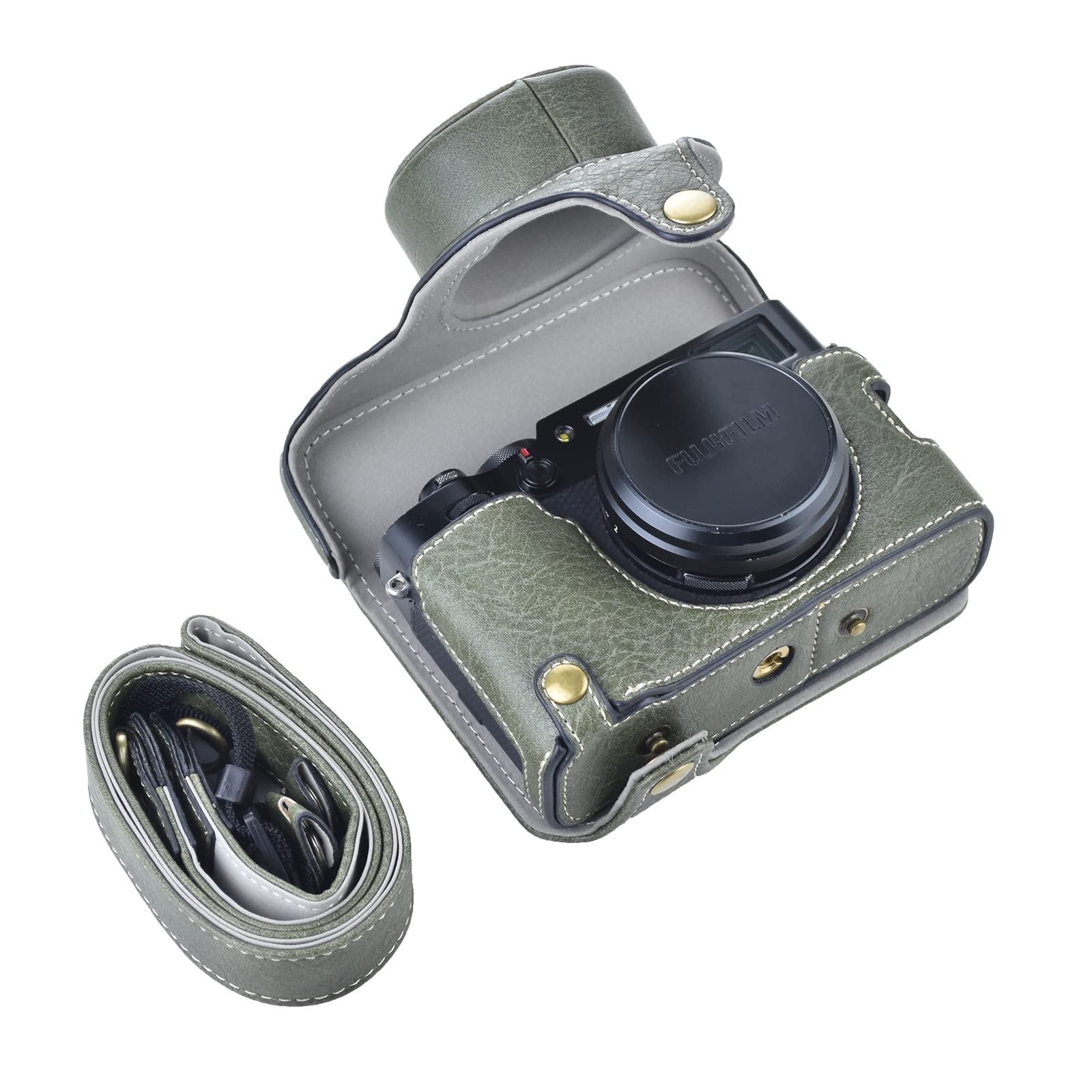 Rieibi X100V Camera Case - Vintage Leather Protective Cover for Fujifilm X100V Digital Camera with Strap & Grip - Green - Perfect for Travel, Street Photography & Everyday Use