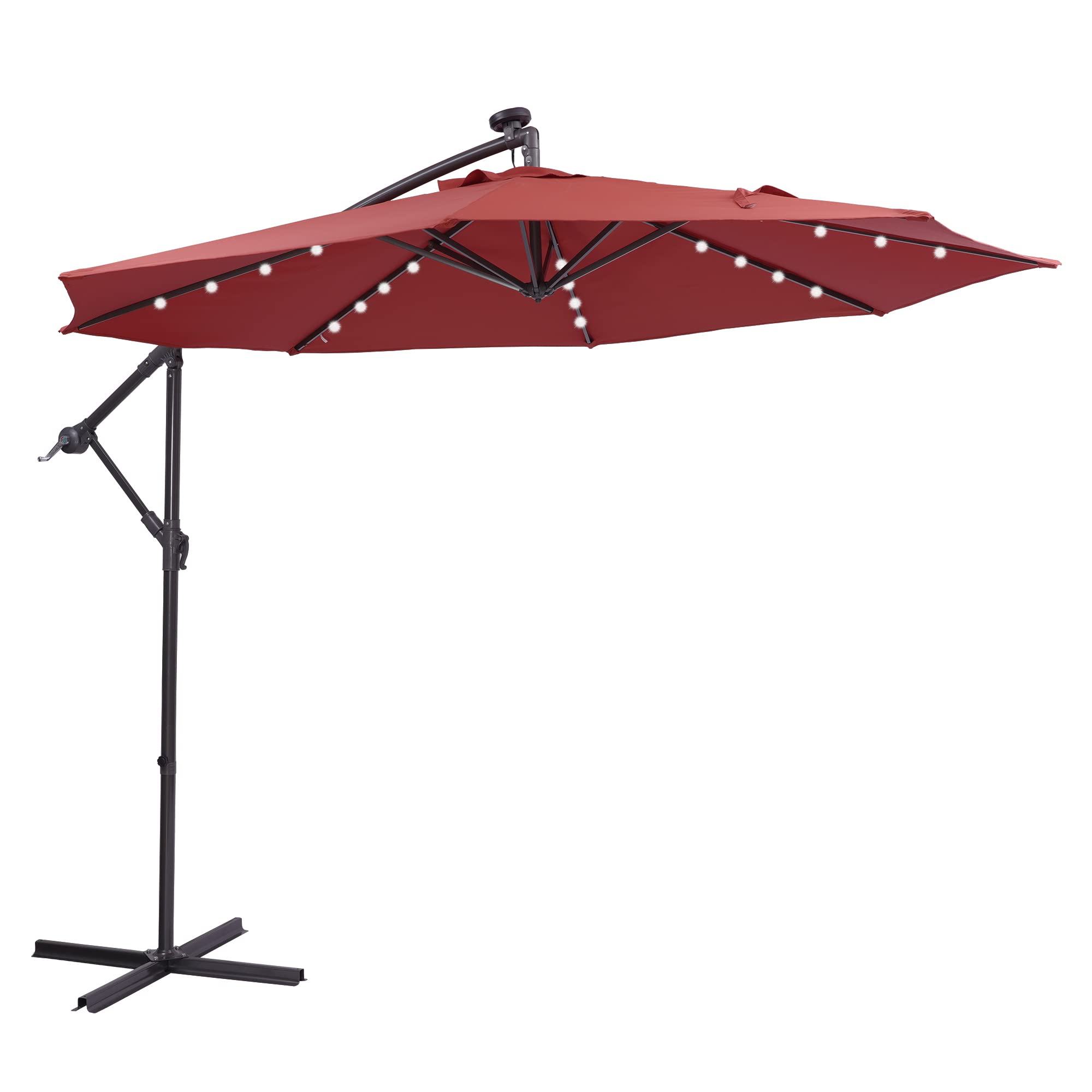 10 FT Solar LED Outdoor Cantilever Umbrella - Adjustable Hanging Patio Umbrella with 24 LED Lights, Easy Open & Tilt, Weatherproof for Garden, Poolside, Deck, Backyard (Blue) - Perfect for Outdoor Dining, Lounging & Entertaining