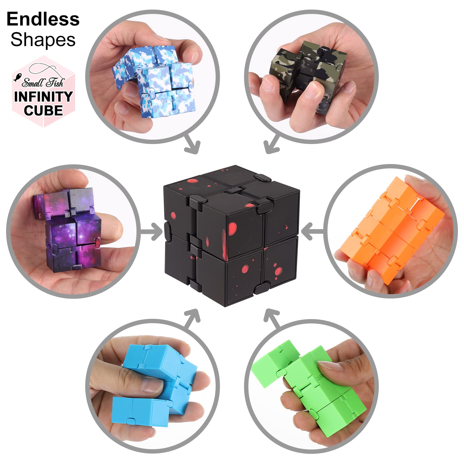 SMALL FISH Fidget Infinity Cube - Durable Metal Sensory Toy for Stress & Anxiety Relief, Perfect for Adults & Kids with Autism & ADHD, Ideal for Office, School & Travel (Black-Red)
