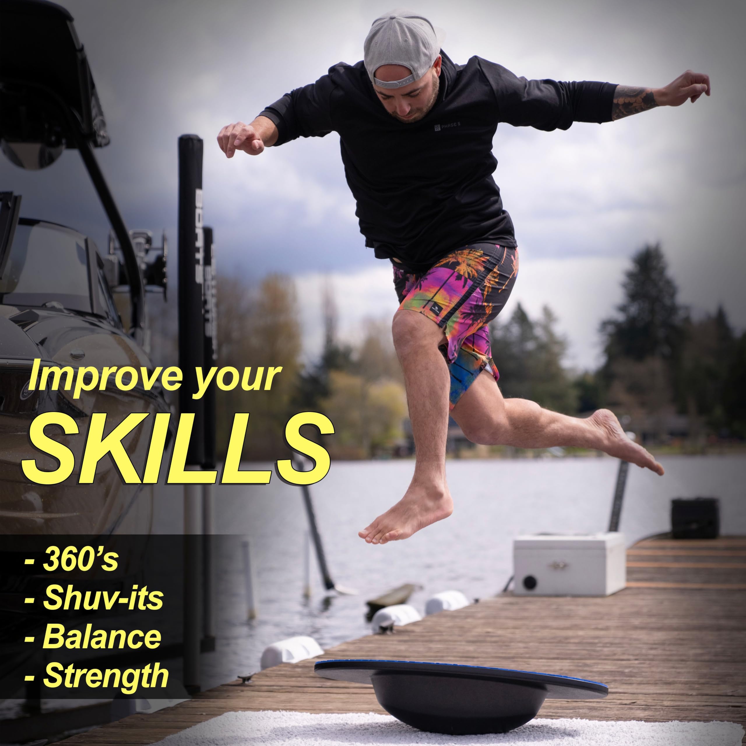Lakesurf Wakesurf Balance Board with Motion Tracking App & Phone Mount - Surfing Simulator for Wakesurfing Training, Fitness Workouts, Balance Games & Tutorials | Perfect for Home Exercise, Surf Practice & Indoor Fitness Training