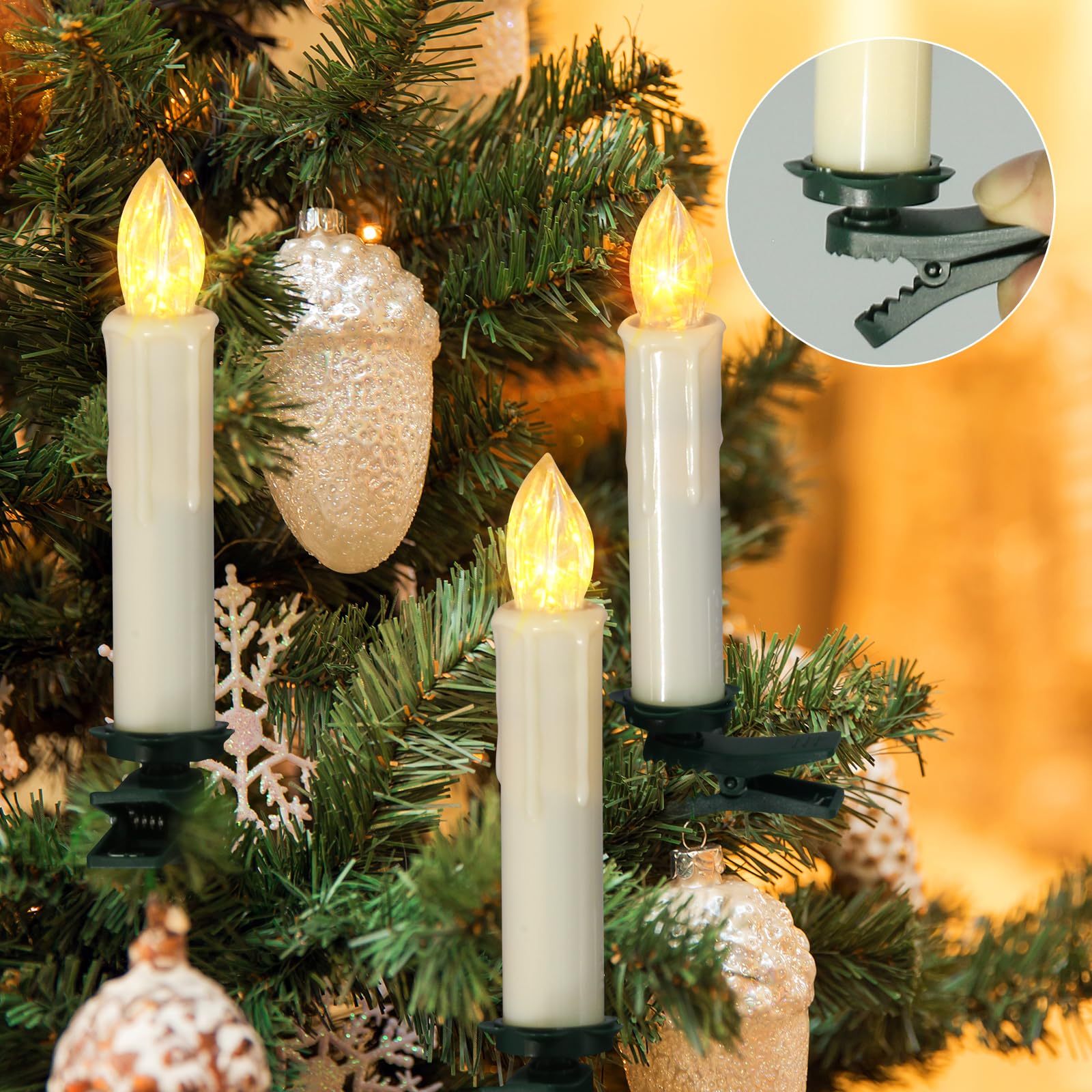 PChero 20-Pack Battery Operated Flameless Window Candles with Timer & Remote - Waterproof Flickering Taper Candles for Christmas Tree, Halloween, Home Decor - Perfect for Holiday Lighting, Window Displays & Party Decorations