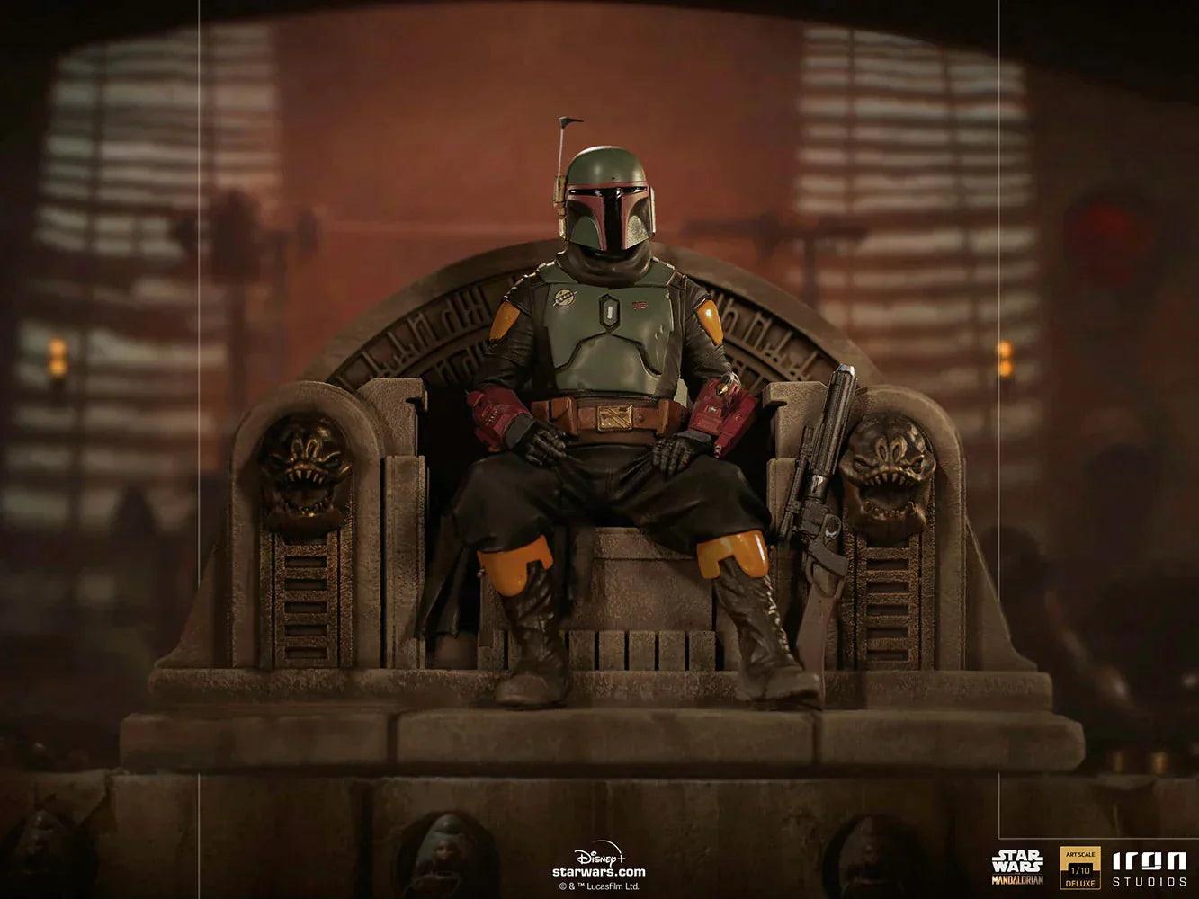 Iron Studios The Mandalorian Boba Fett on Throne Deluxe Art Scale 1/10 Statue - Premium Collectible for Star Wars Fans, Home Decor & Display