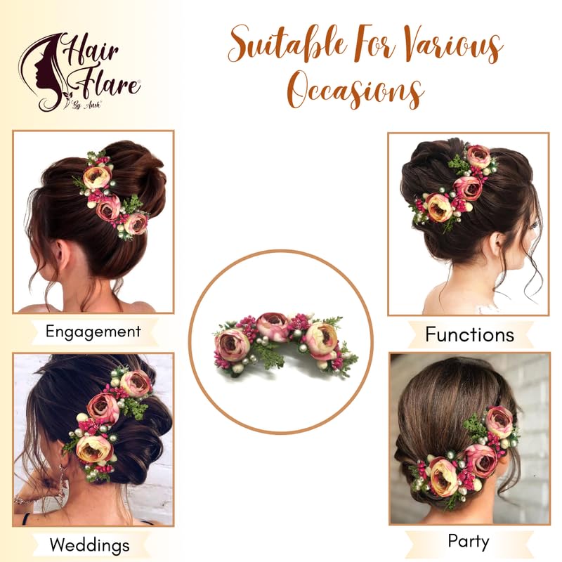 2170 Artificial Rose Flower Hair Vine - Dark Pink Hair Accessories for Women & Girls | Perfect for Weddings, Parties & Special Occasions