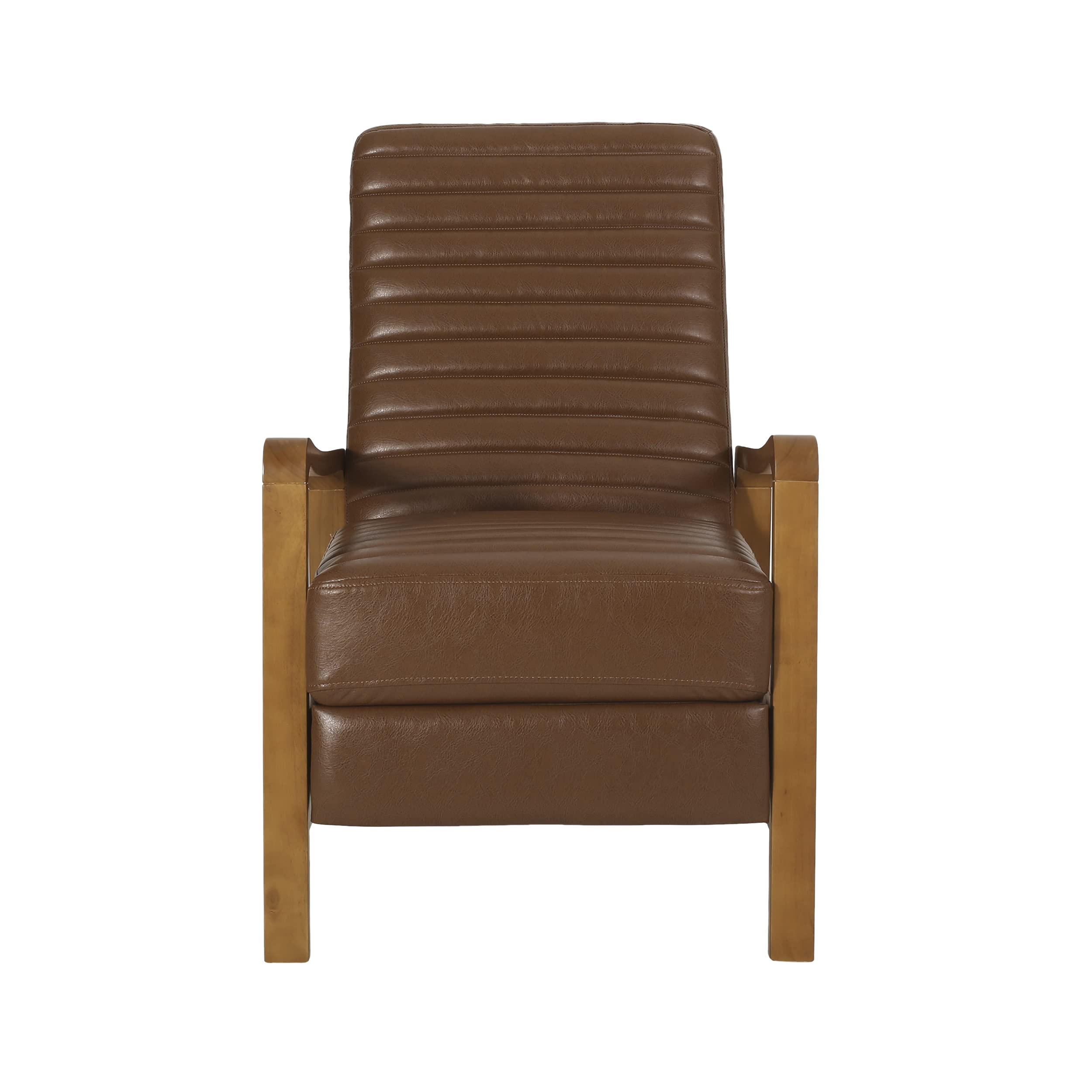 Christopher Knight Home Munro Channel Stitch Pushback Recliner - Cognac Brown/Teak Leather Reclining Chair for Living Room, Home Theater & Office Comfort
