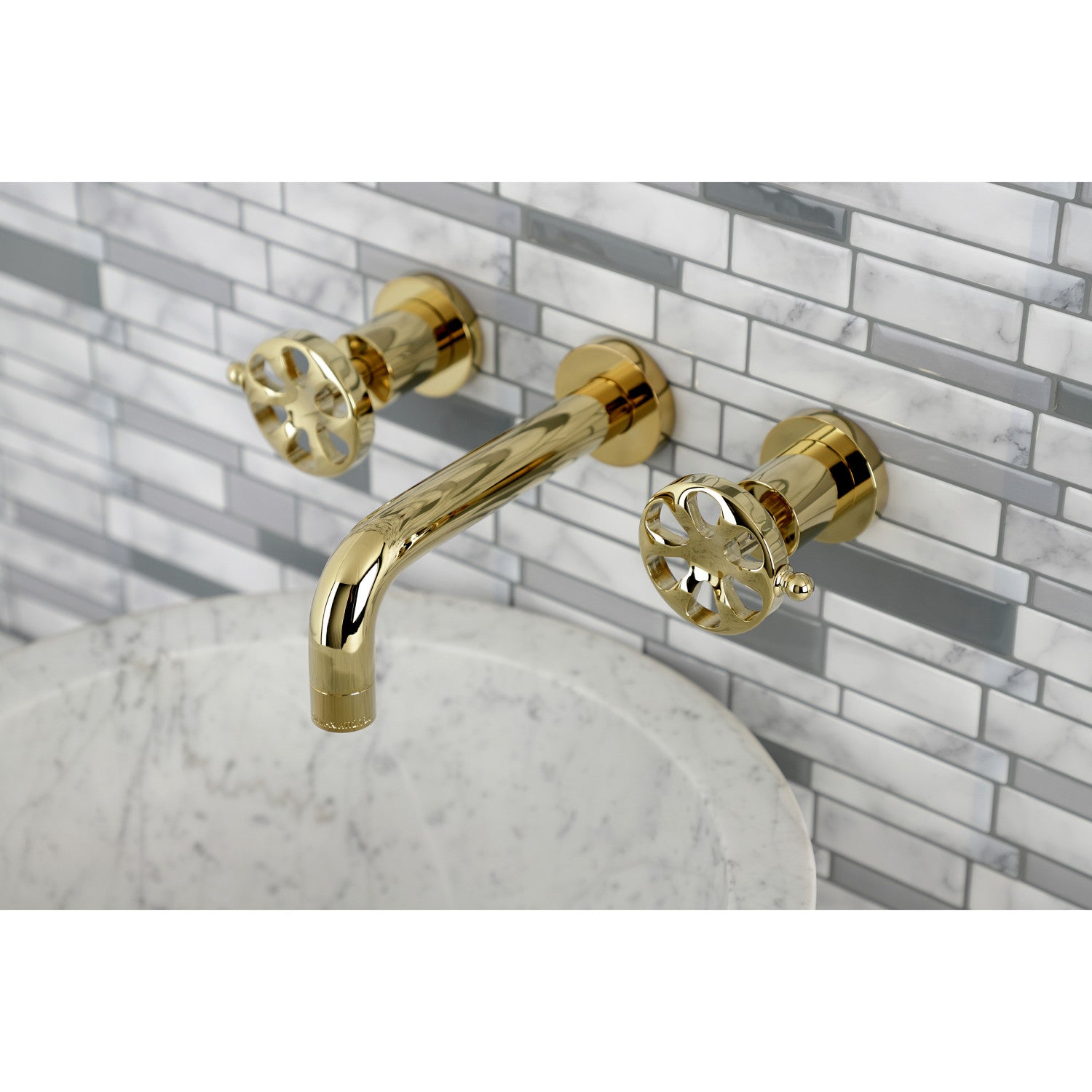 Belknap KS8122RX Double Handle 3 Hole Wall Mount Bathroom Faucet in Polished Brass - Perfect for Modern Bathroom Vanities and Spa-Like Showers