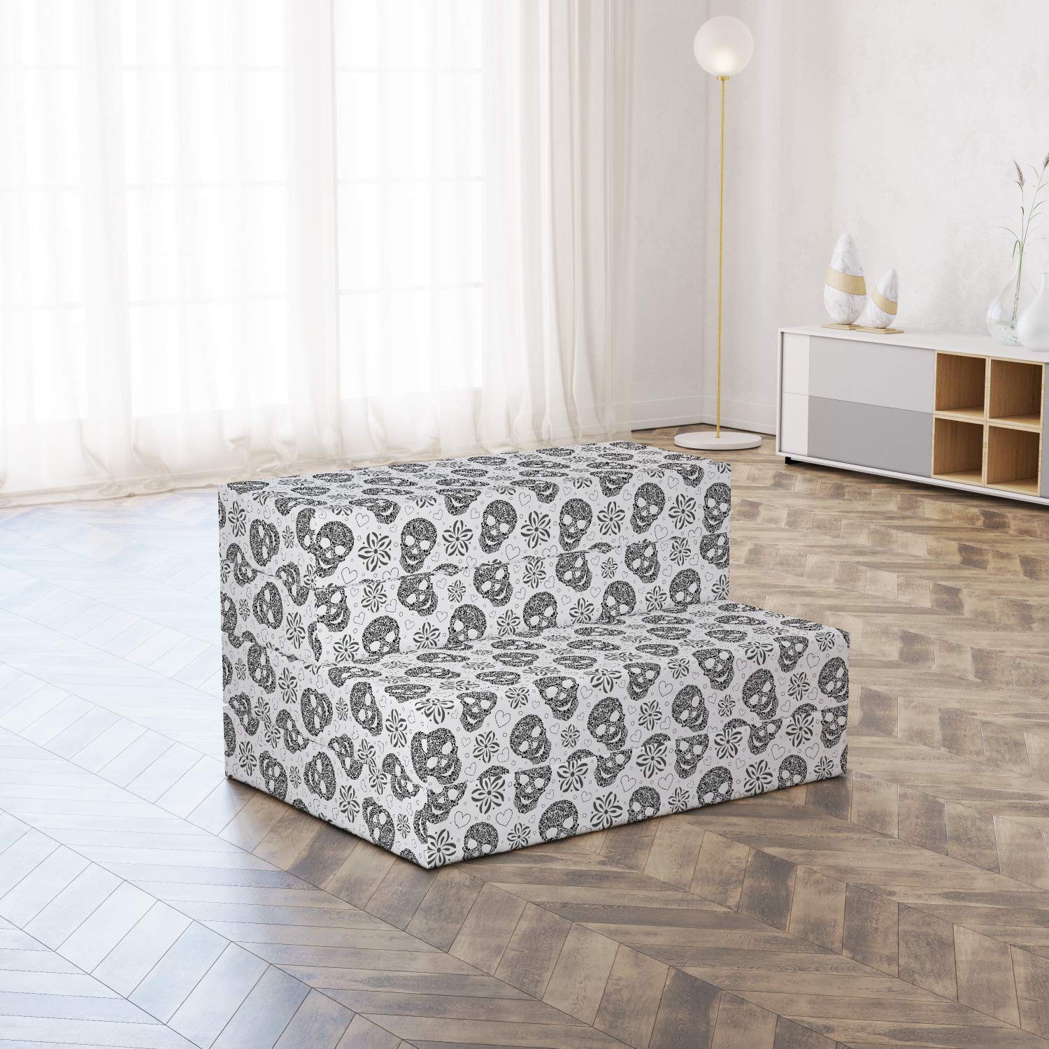 Ambesonne Black and White Foldable Mattress with Abstract Skulls Design - 74.8