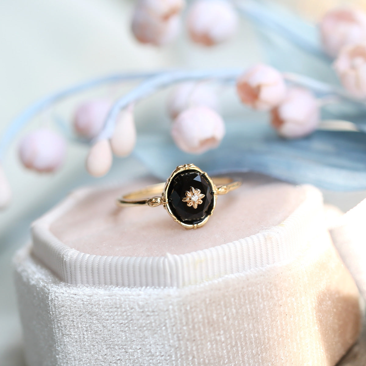 Vintage Black Agate Celestial Ring and Pendant Set - Elegant Jewelry for Women | Perfect for Gifts, Parties & Spiritual Healing | HJZB 378