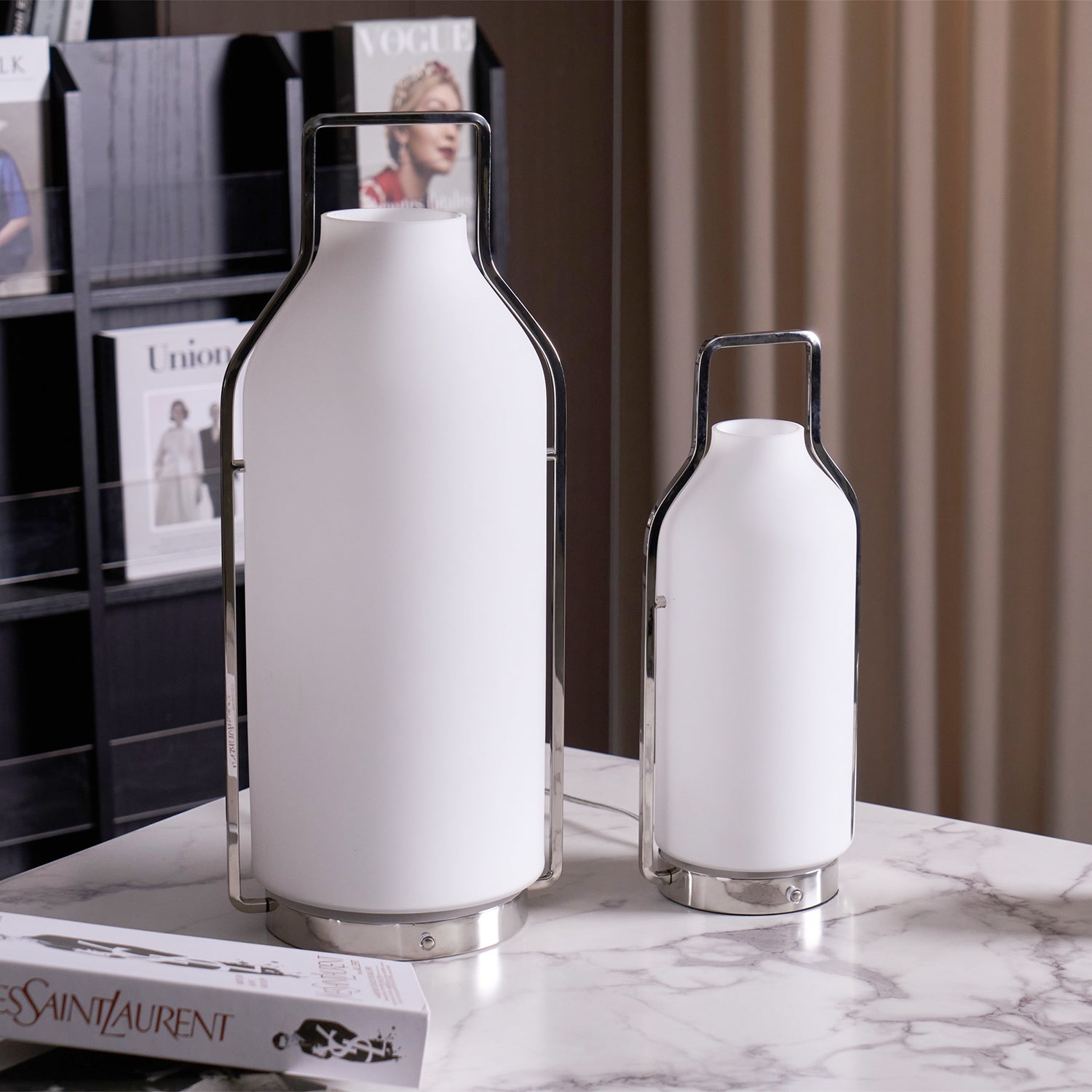 Vintara Modern LED Lantern Table Lamp - Dimmable Battery Operated Indoor/Outdoor Lighting for Bedroom, Patio, and Camping