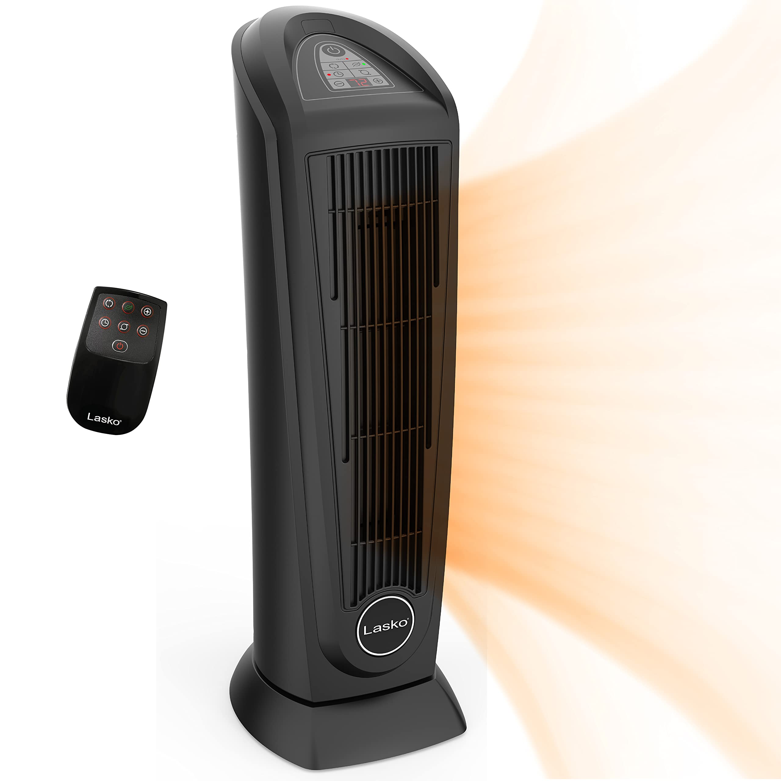 Lasko 1500W Portable Electric Ceramic Tower Heater with Remote Control - 22.5 Inch Indoor Space Heater with Oscillation, Tip-Over & Overheat Protection, 8-Hour Timer - Perfect for Bedroom, Office & Home Use (Model 751321, Black)