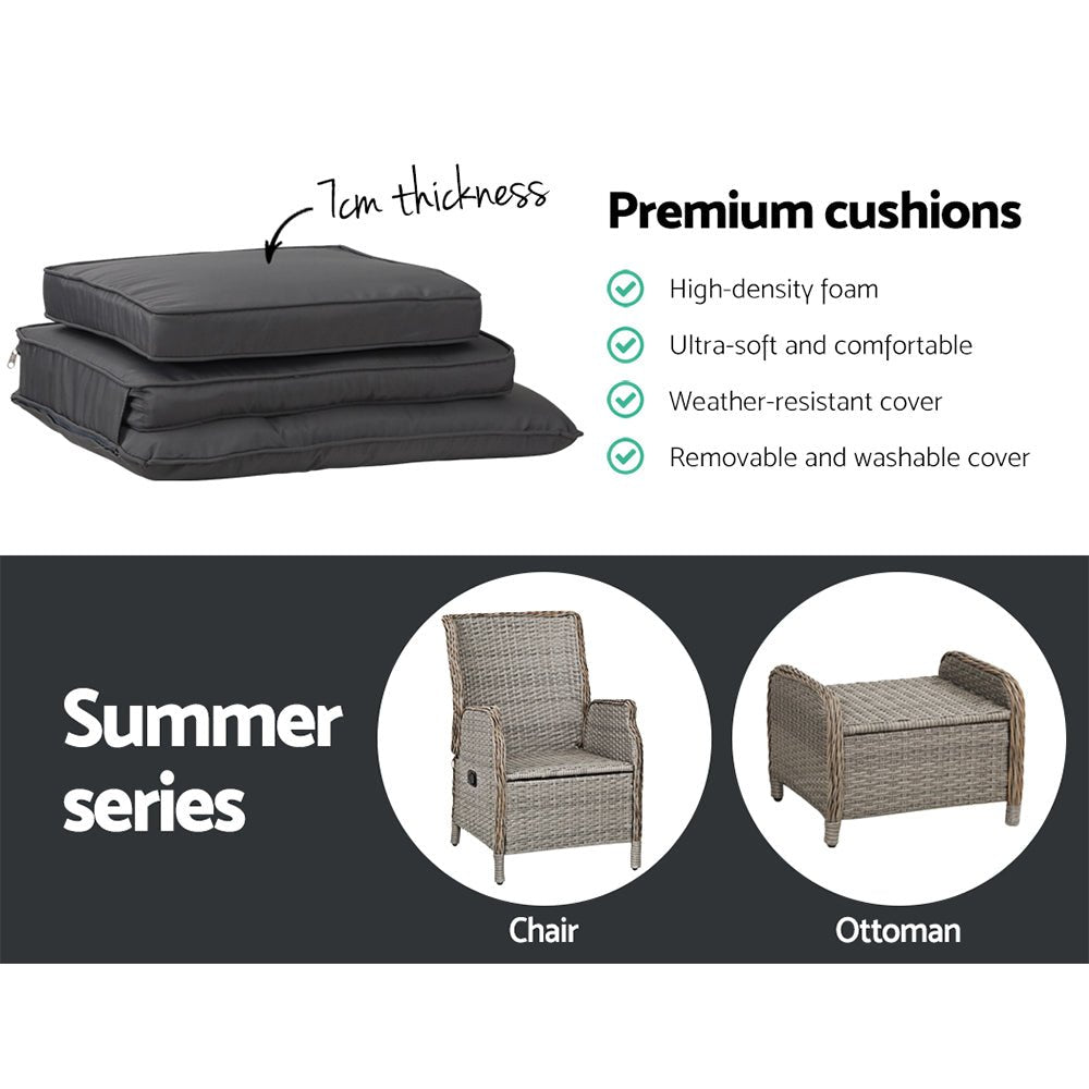Ella Outdoor Recliner Patio Chair - Adjustable Grey Lounge Chair for Backyard, Poolside & Garden Relaxation - Weather-Resistant Patio Furniture for Comfortable Outdoor Lounging