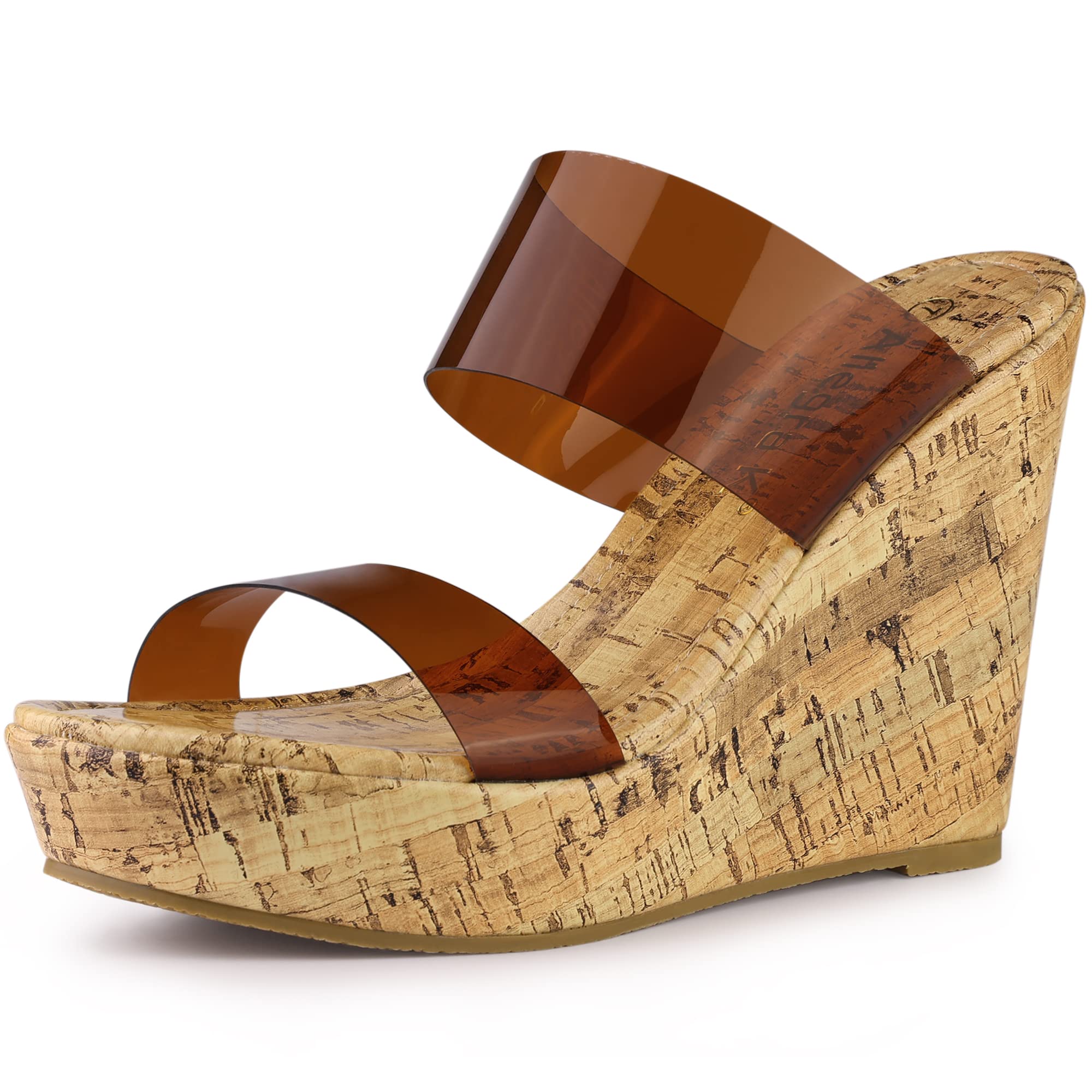Allegra K Women's Clear Platform Wedge Heel Sandals with Transparent Straps - Comfortable Summer Beach Wedding Party Shoes