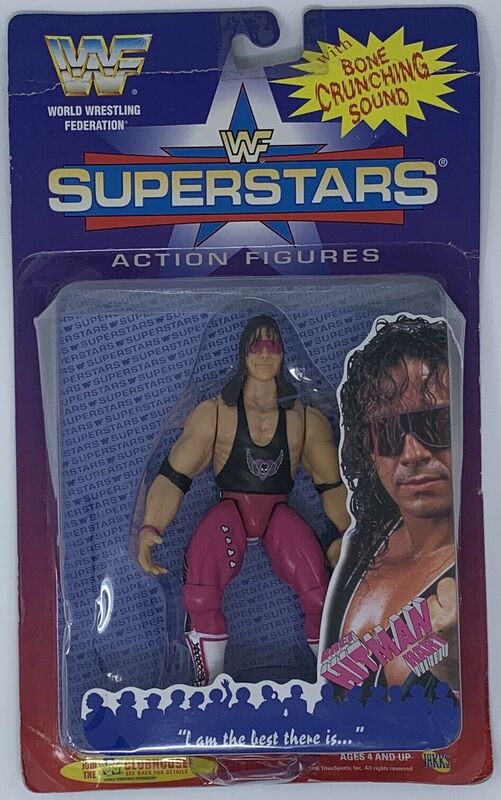 1996 WWF Jakks Pacific Superstars Series 1 Bret 'Hitman' Hart Wrestling Action Figure with J Hook Card - Perfect for WWF Collectors and Wrestling Memorabilia Displays