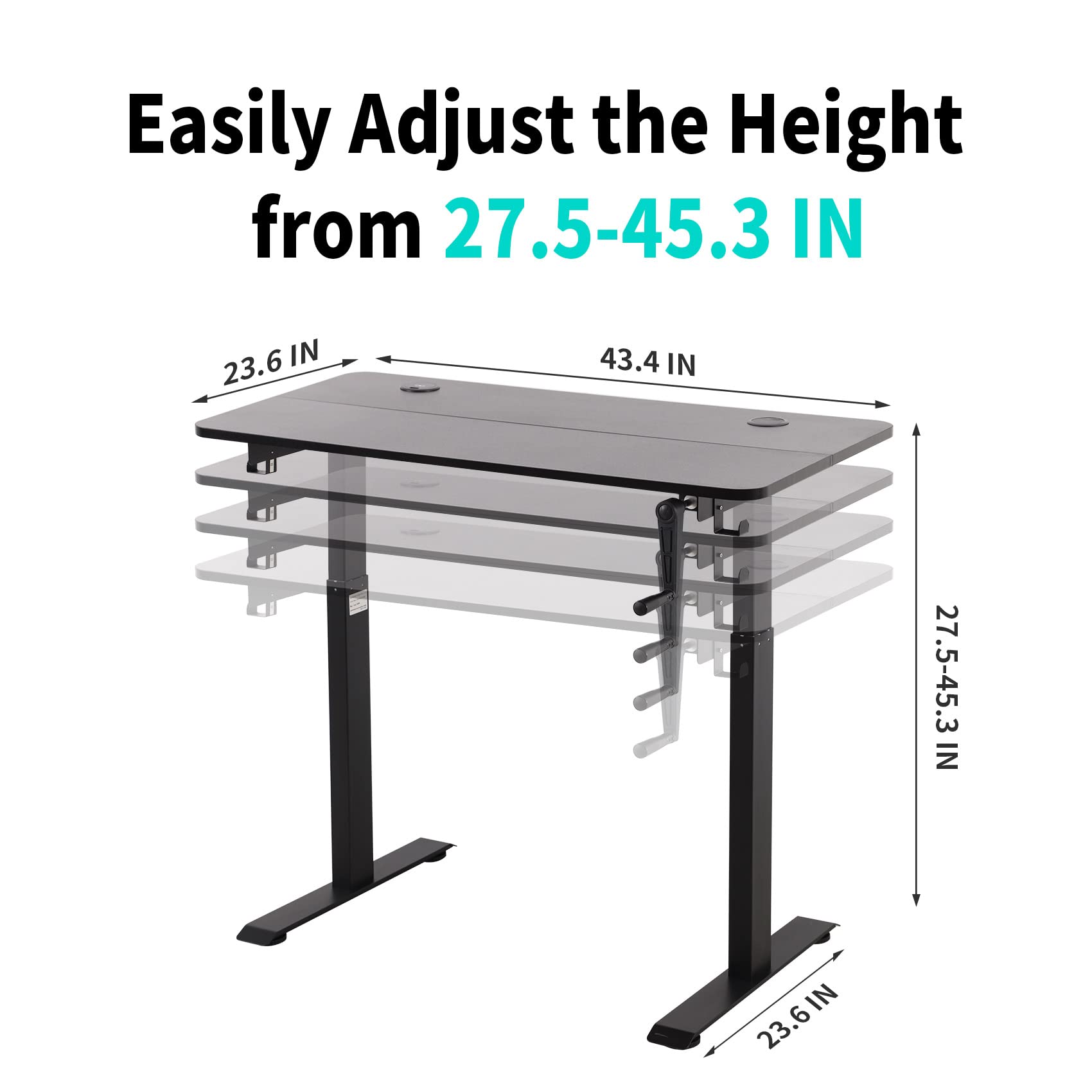 UNICOO Adjustable Height Standing Desk with USB & Wireless Charger - Electric Crank Game & Computer Desk for Home Office (Black, M2) - Perfect for Gaming, Work & Study