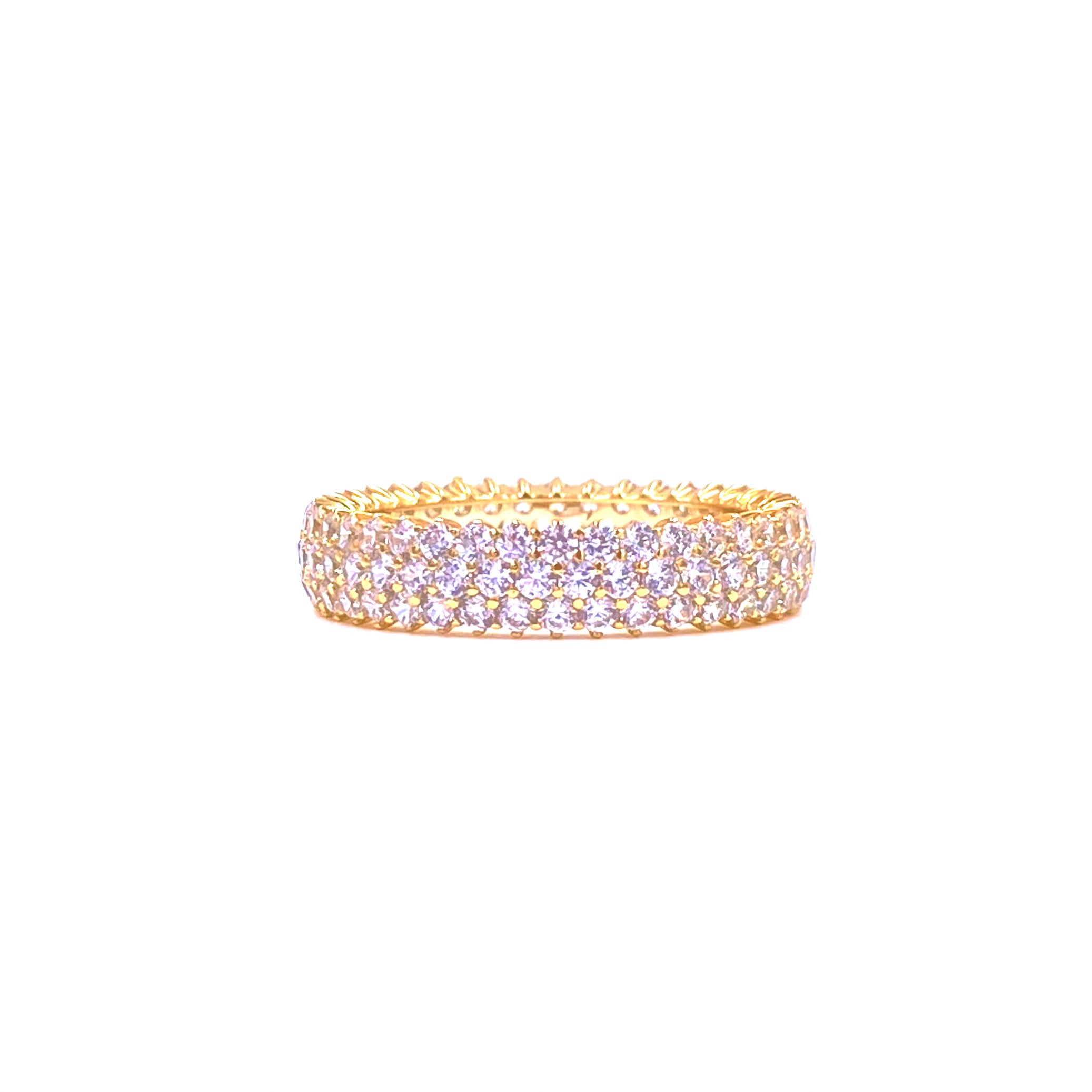 Sterling Silver Gold Plated CZ Eternity Band Ring with Bead Set - Elegant Wedding, Engagement, Anniversary Jewelry Gift for Women