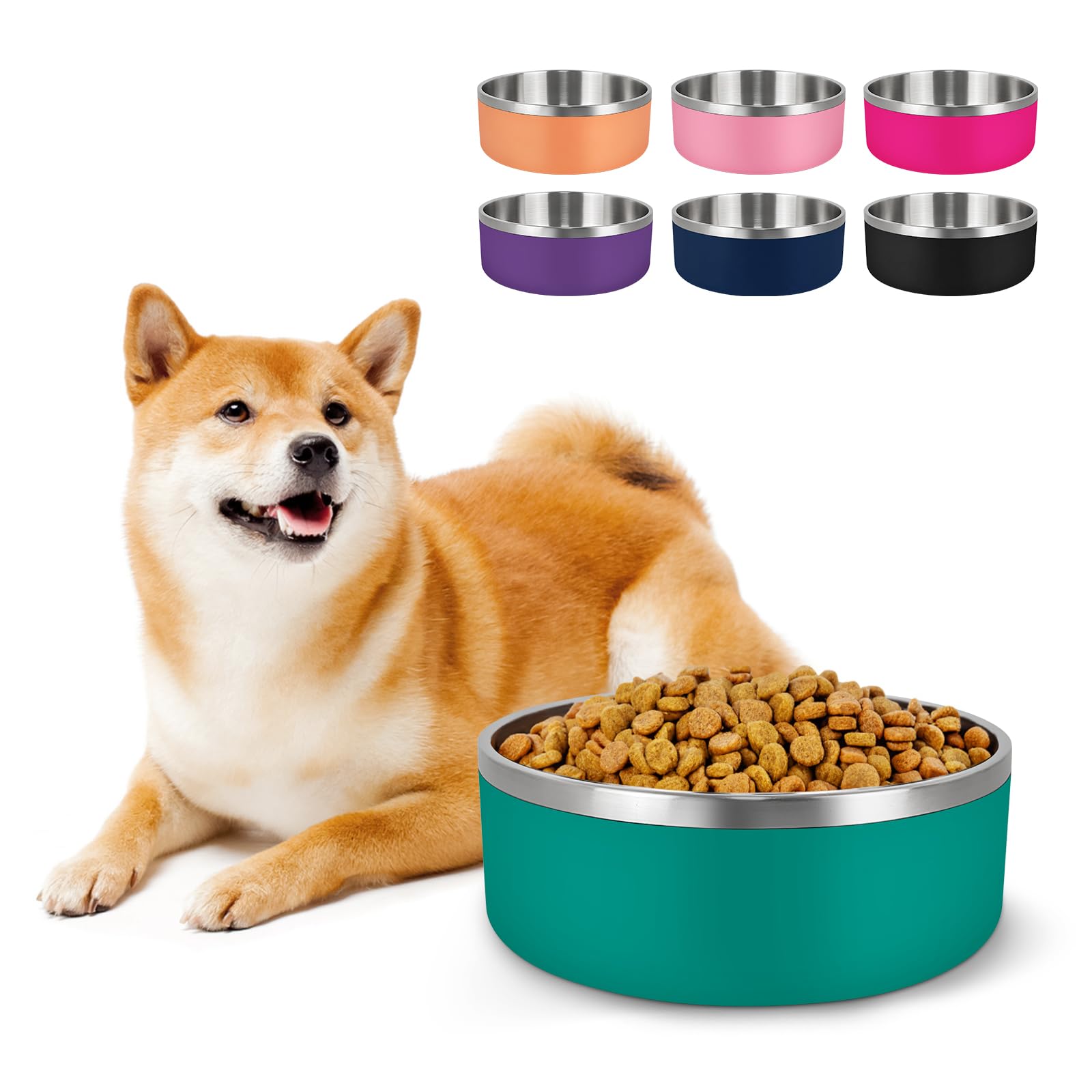 LIHONG Stainless Steel Dog Bowls - Non-Slip, Insulated Pet Food & Water Bowl for Small & Medium Dogs - Rustproof, 40oz, Deep Green - Perfect for Indoor & Outdoor Feeding