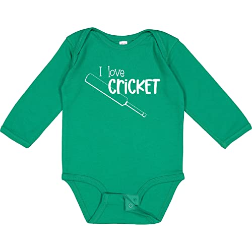 Inktastic I Love Cricket - Soft Cotton Long Sleeve Baby Creeper with Cricket Bat Design | Perfect for Cricket Fans, Game Day Outfits & Newborn Photoshoots