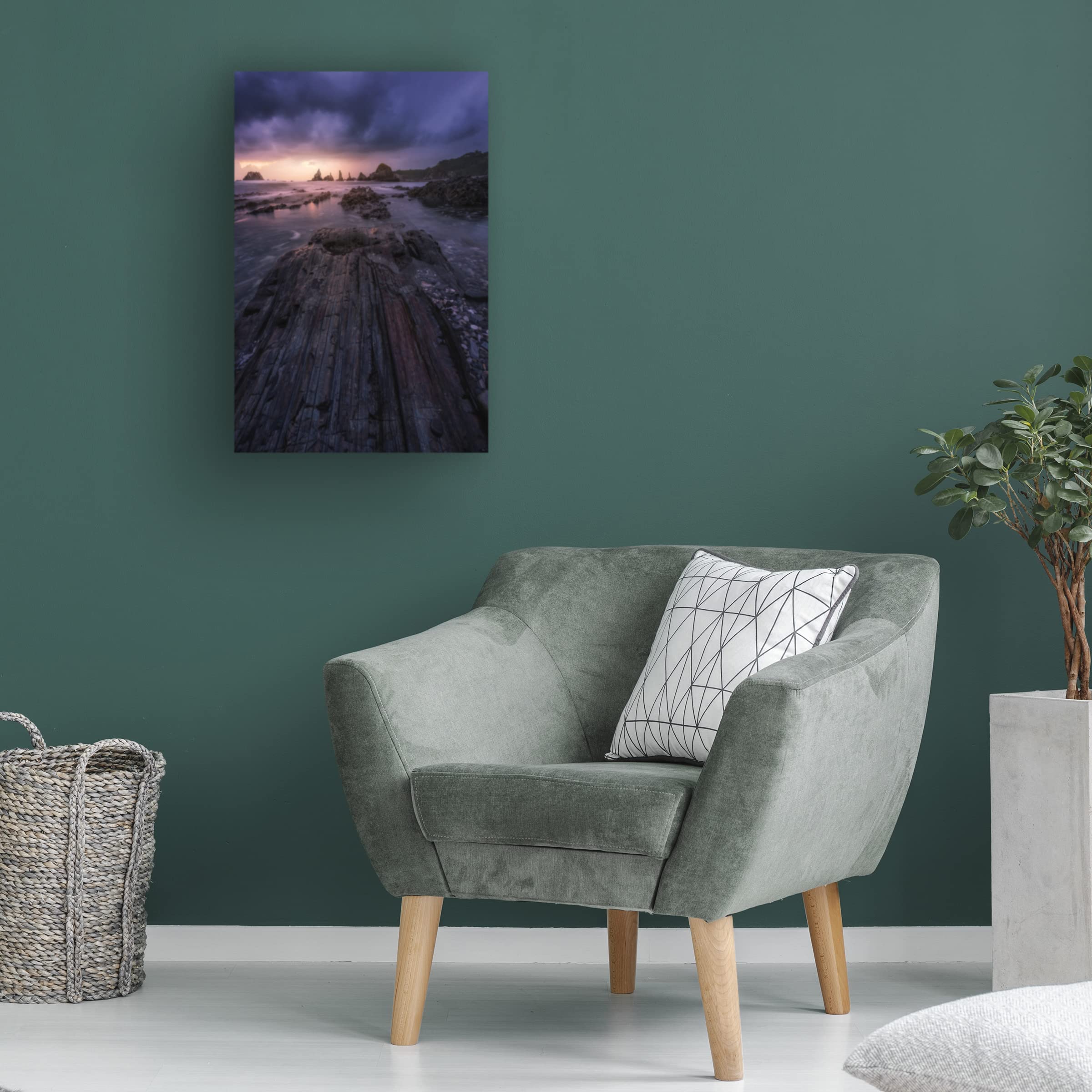 Sunset In Gueirua Canvas Wall Art by Jorge Ruiz Dueso - Handmade Landscape Painting for Living Room, Bedroom & Office Decor
