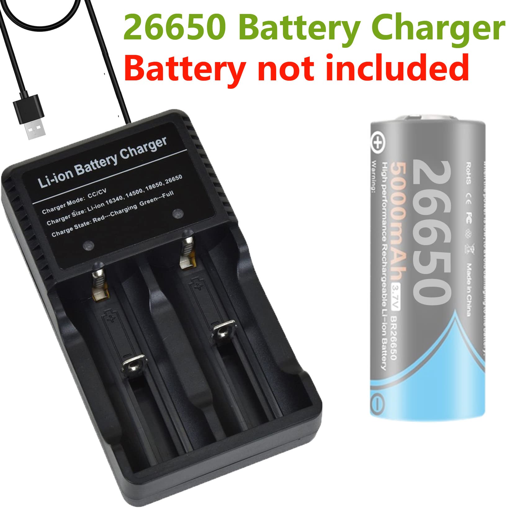 Universal 2-Bay Smart Fast Charger for 3.7V Lithium Batteries - 26650, 18650, 14500 Rechargeable Battery Charger (Batteries Not Included) - Perfect for Vape Mods, Flashlights, and Electronic Devices