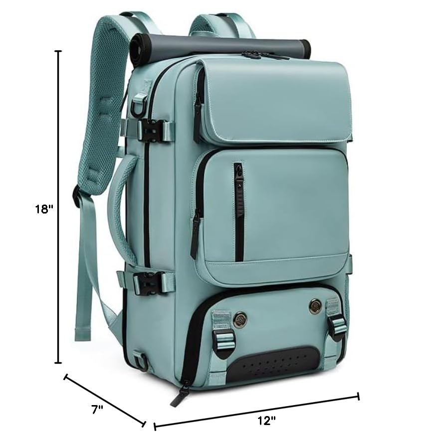 Waterproof 16 Inch Women's Travel Backpack with USB Charging Port & Shoe Compartment - Lightweight Hiking Backpack for Business, Commuting & Outdoor Adventures (Green)