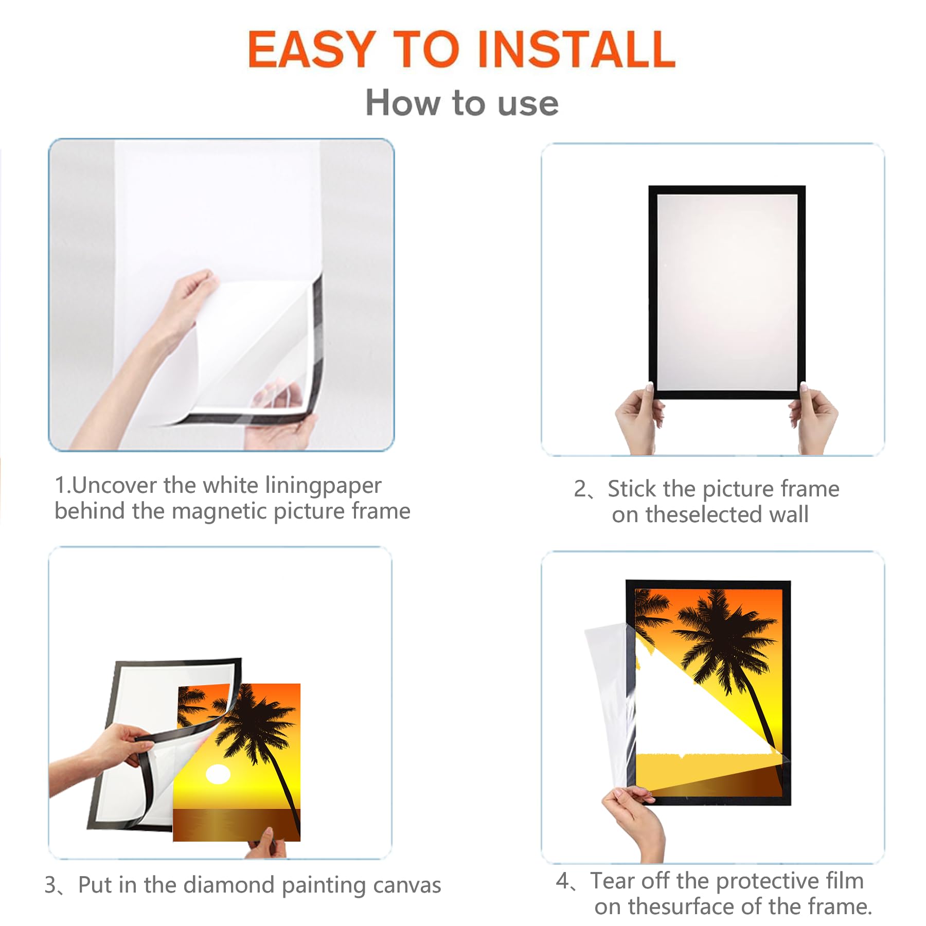 6 Pack Diamond Painting Frames 12x16 Inch (30x40cm) - Magnetic Self-Adhesive Poster Frames for Wall Art, Home & Office Decor - Perfect for DIY Diamond Art Kits, Wall Display & Gift Giving (Black)