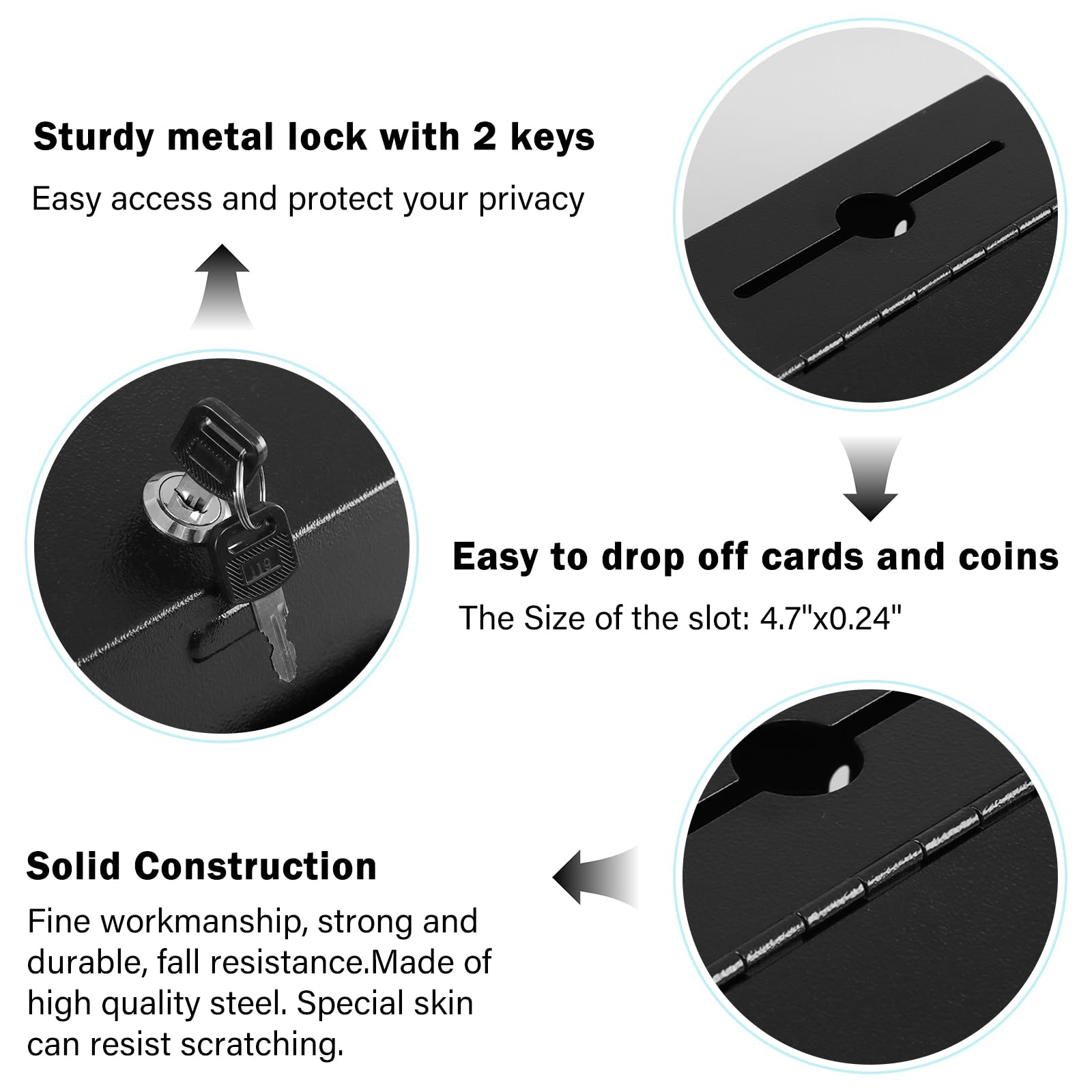 Wall Mountable Locking Suggestion Box with Key - Secure Donation Box, Voting Ballot Box, Collection Drop Box - Includes 50 Free Suggestion Cards - 7.1