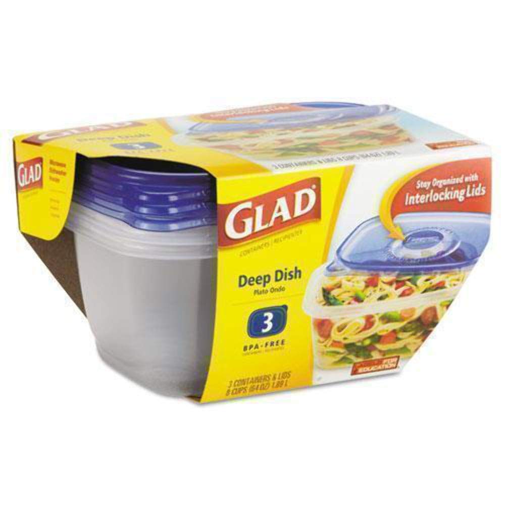 64 oz Deep Dish Food Storage Containers (3-Pack) - Airtight Kitchen Organizers for Meal Prep, Leftovers & Refrigerator Storage