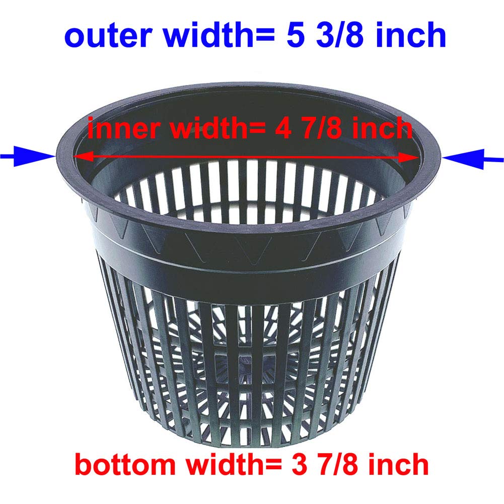 50 Pack HORTIPOTS 5 Inch Net Pots with Free Reflective Lids - Hydroponic Mesh Cups for Indoor Herb Garden, Seed Starting & Hydroponics System (Round Design, Raised Center Bottom)