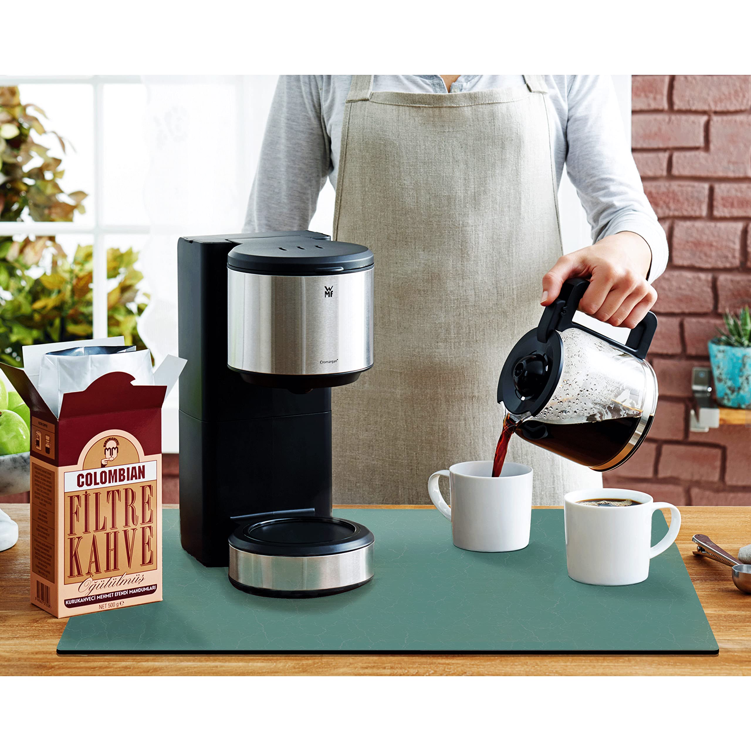 Premium Coffee Maker Mat for Countertops - Absorbent, Washable & Reversible Microfiber Dish Drying Mat - Coffee Bar Decor & Small Appliance Protector - Ideal for Kitchen Accessories, Espresso Machines & Coffee Stations